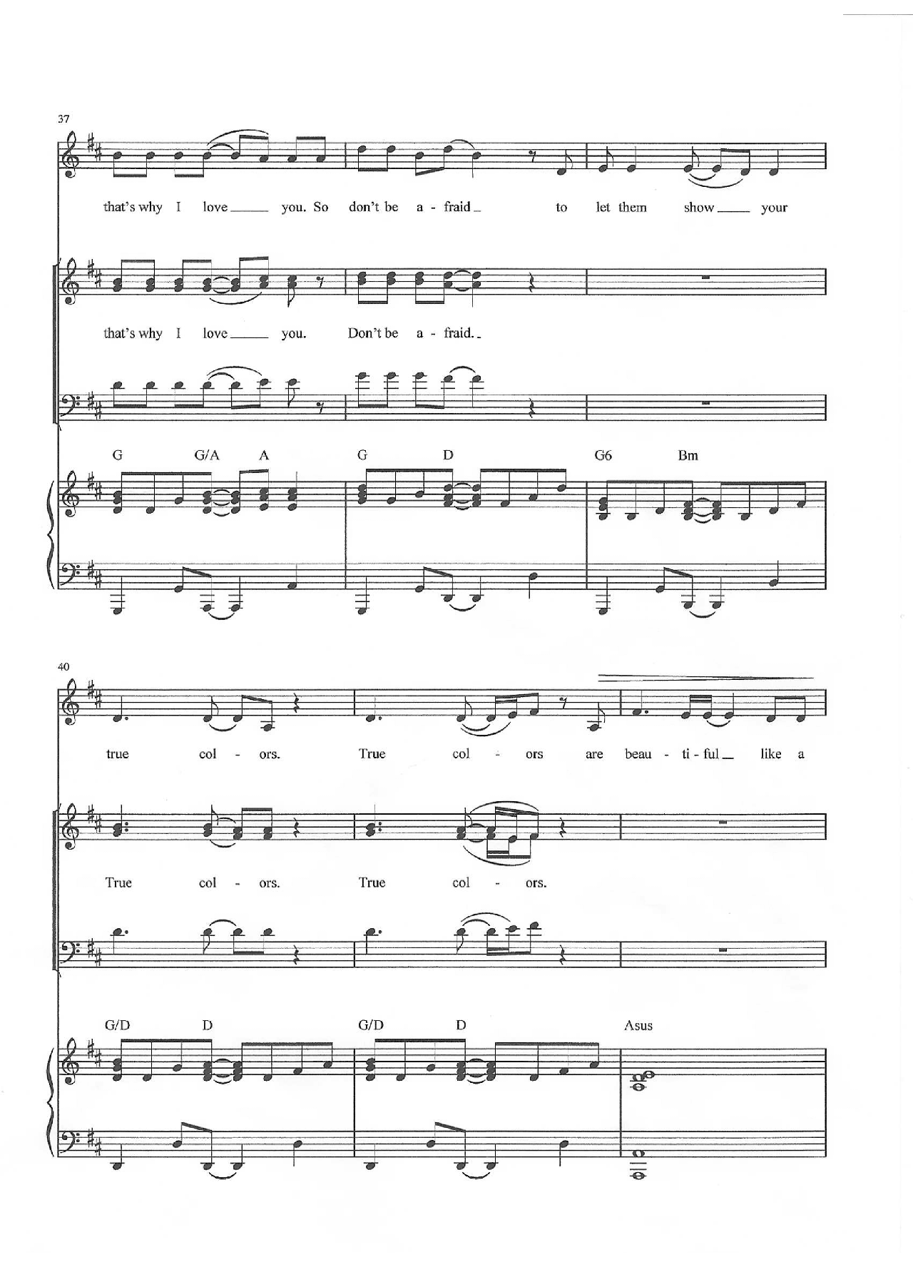 True Colors (Glee Version) sheet music 7