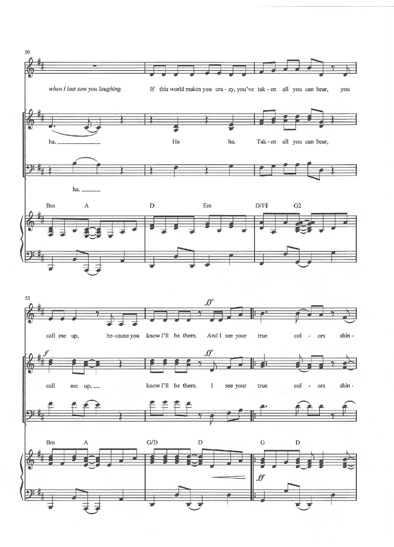 True Colors (Glee Version) sheet music 9