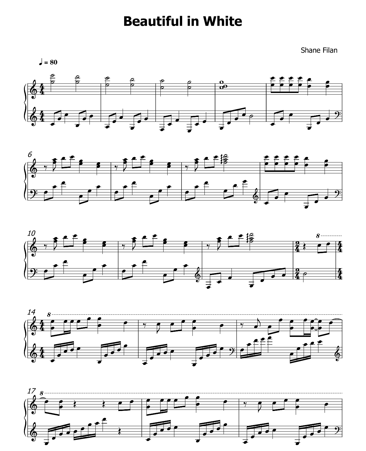 Beautiful In White sheet music