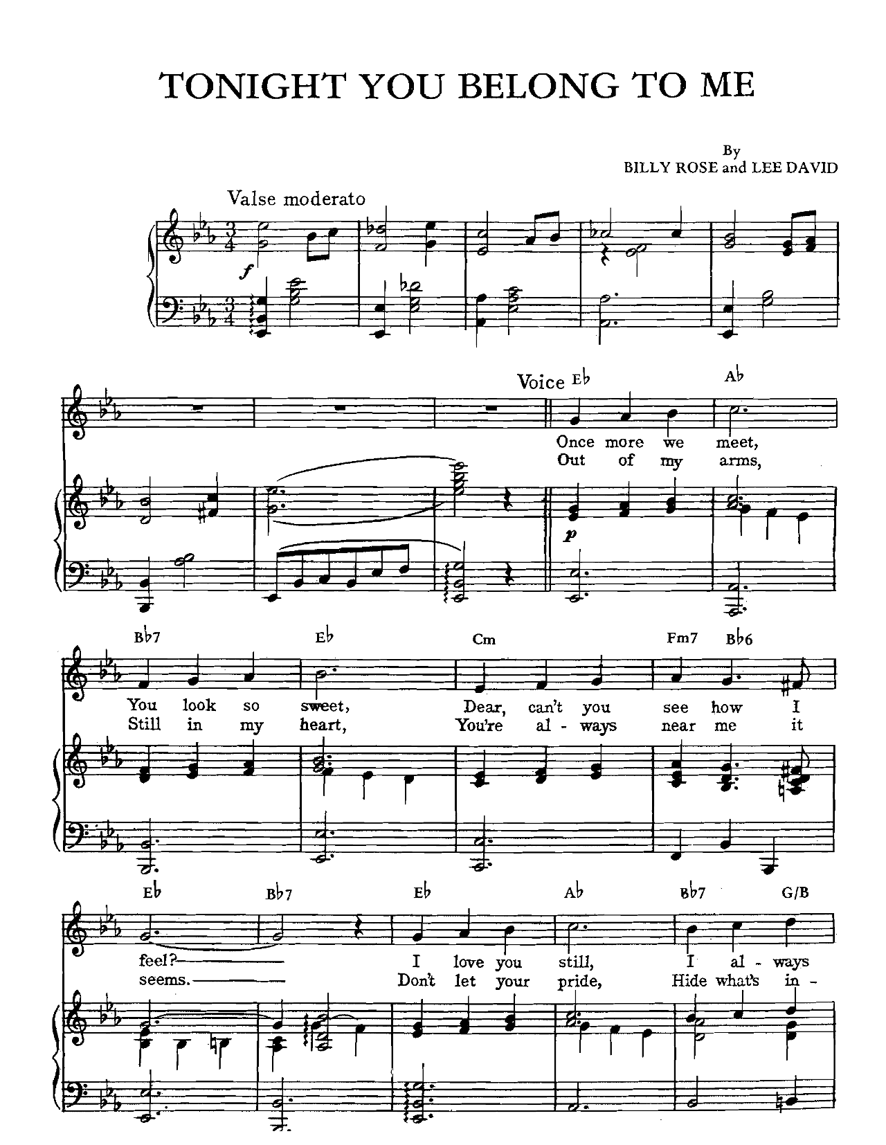 Tonight You Belong To Me sheet music