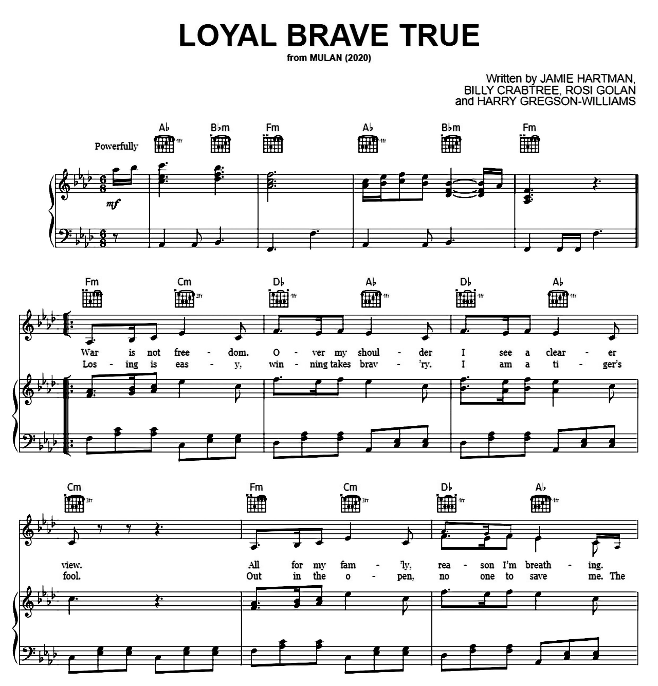 Loyal Brave True (from Mulan 2020) sheet music