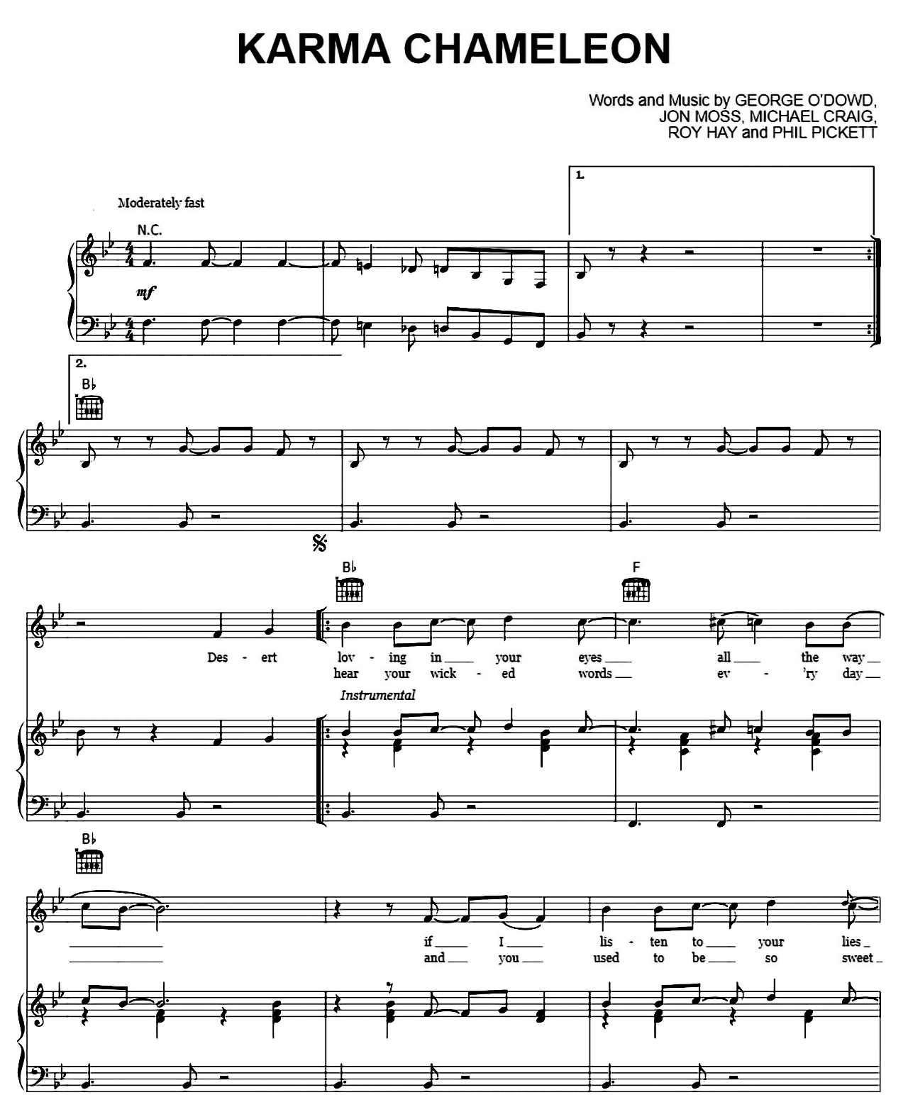 Karma Chameleon sheet music