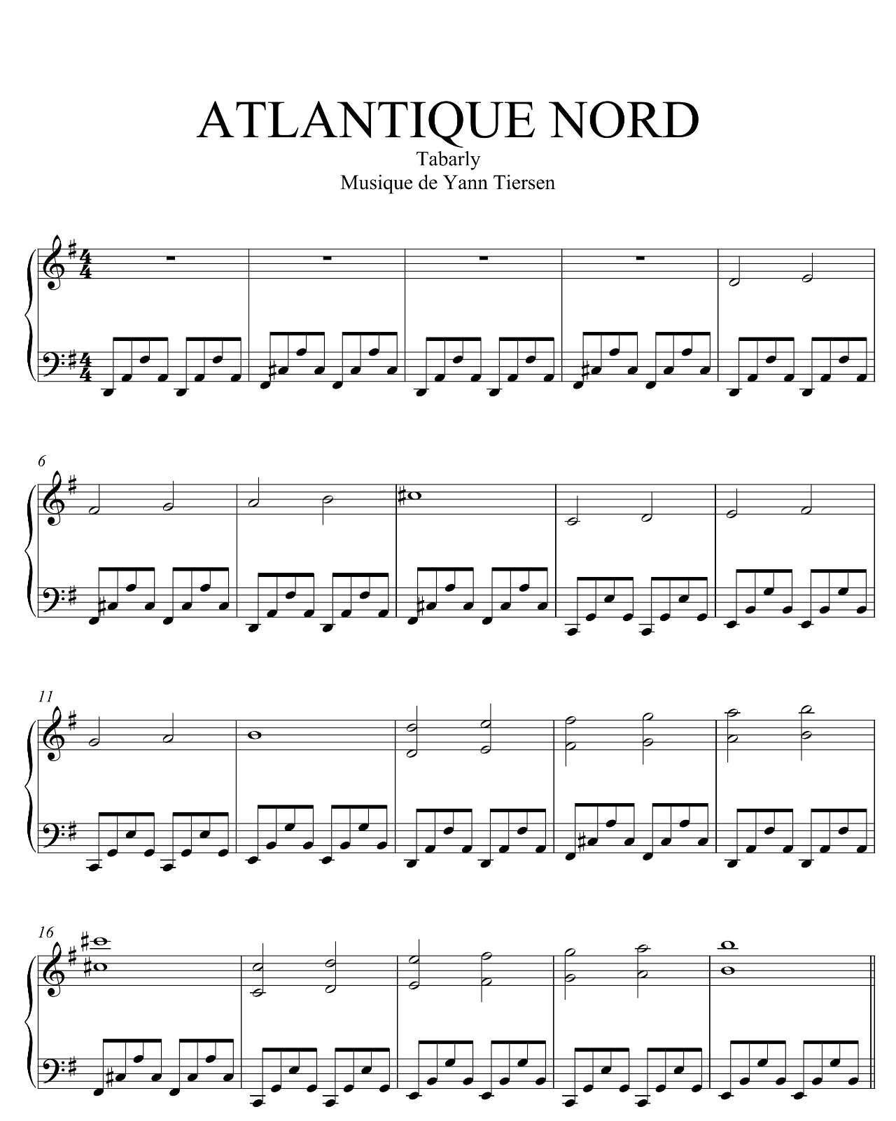 Atlantique Nord sheet music