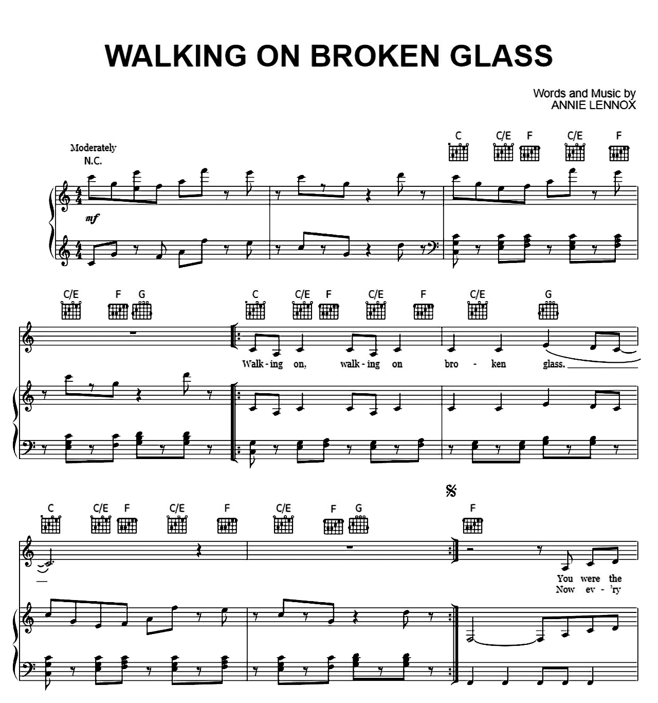 Walking On Broken Glass sheet music