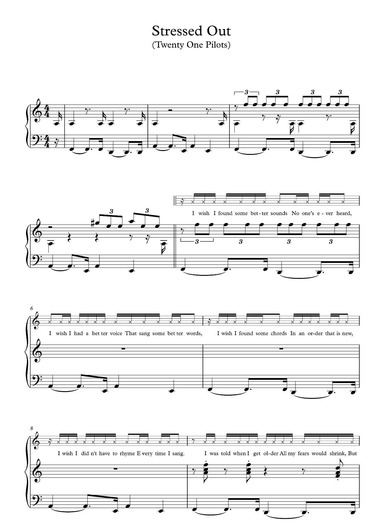 Stressed Out sheet music
