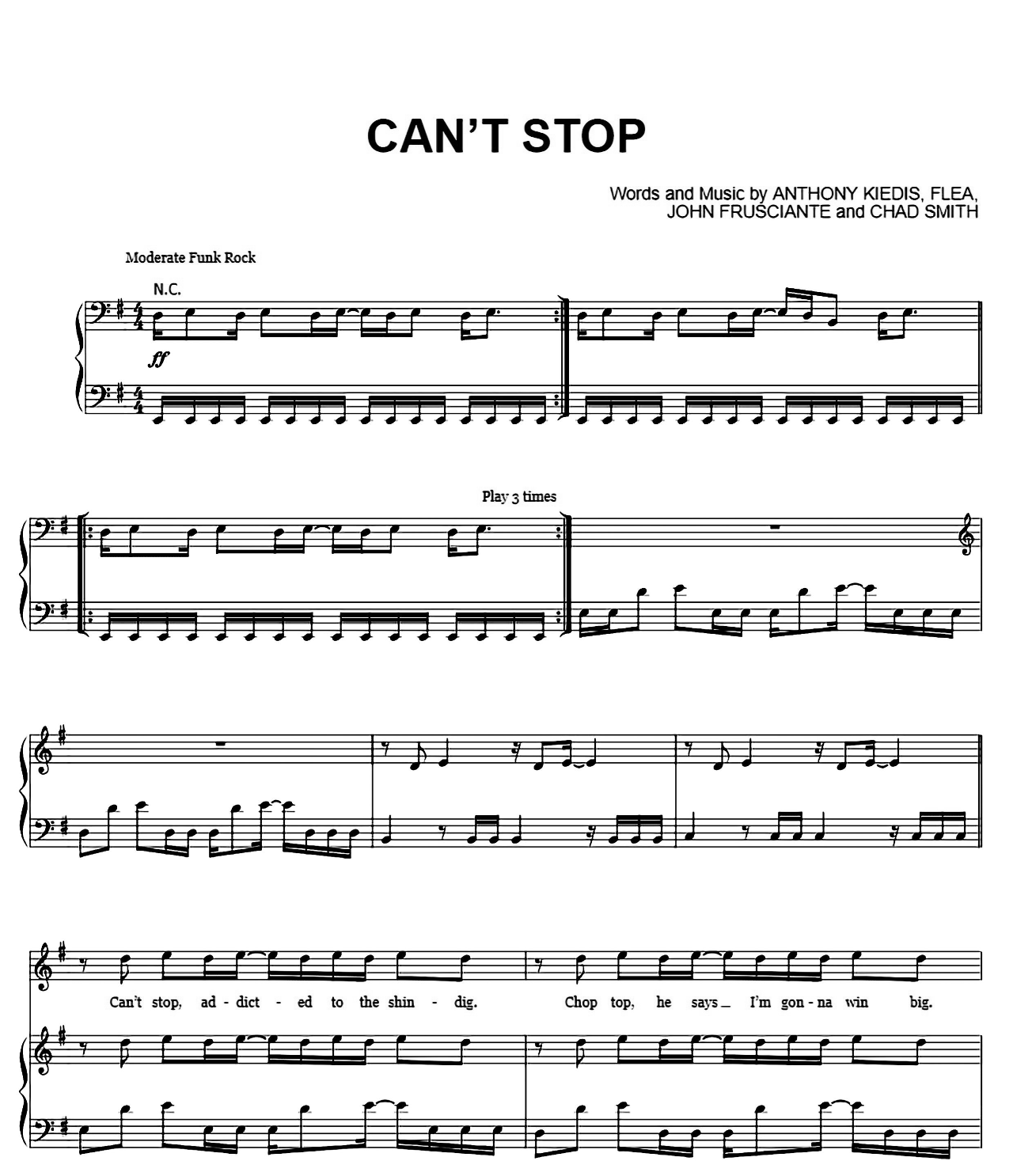 Can't Stop sheet music