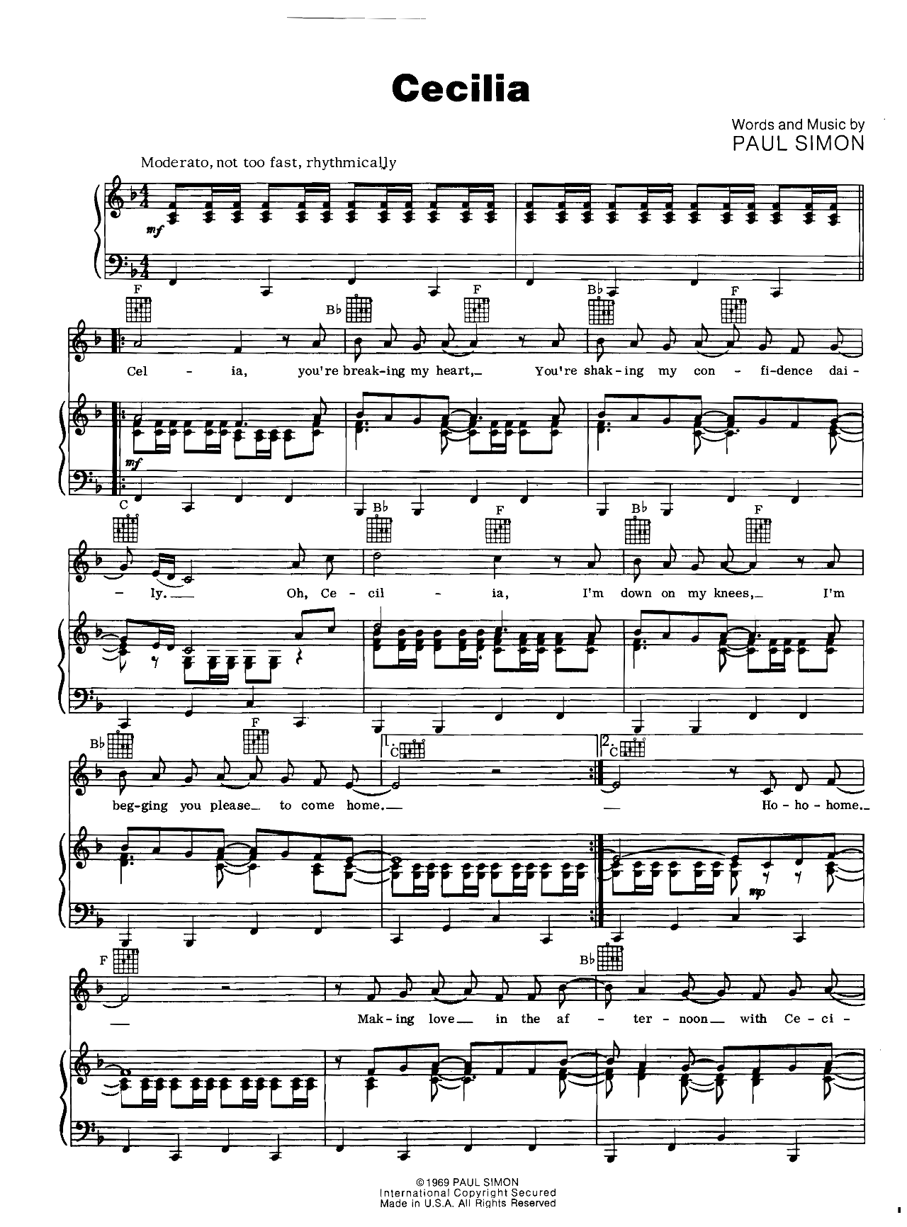 Cecilia sheet music