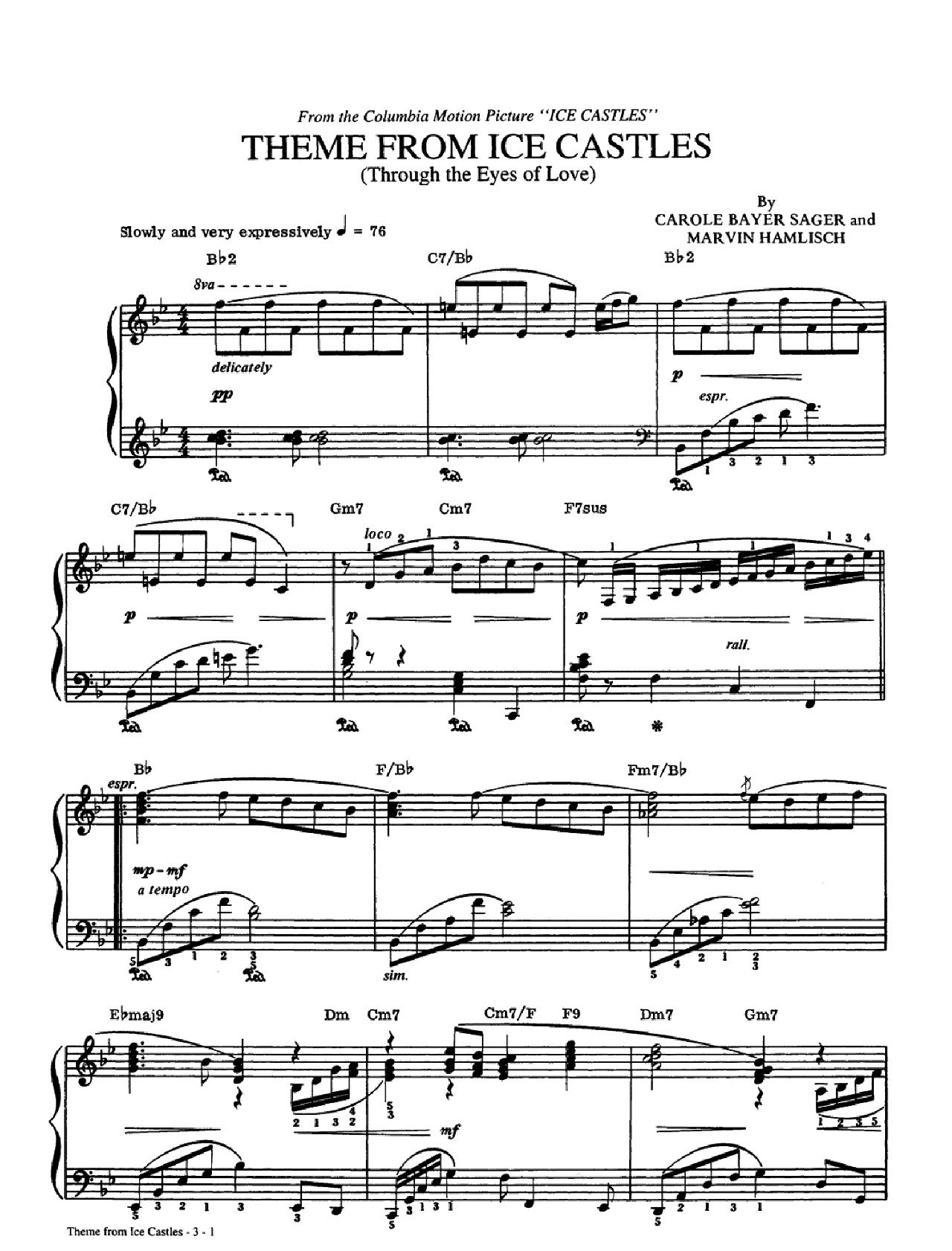 Through The Eyes Of Love (from Ice Castles) sheet music