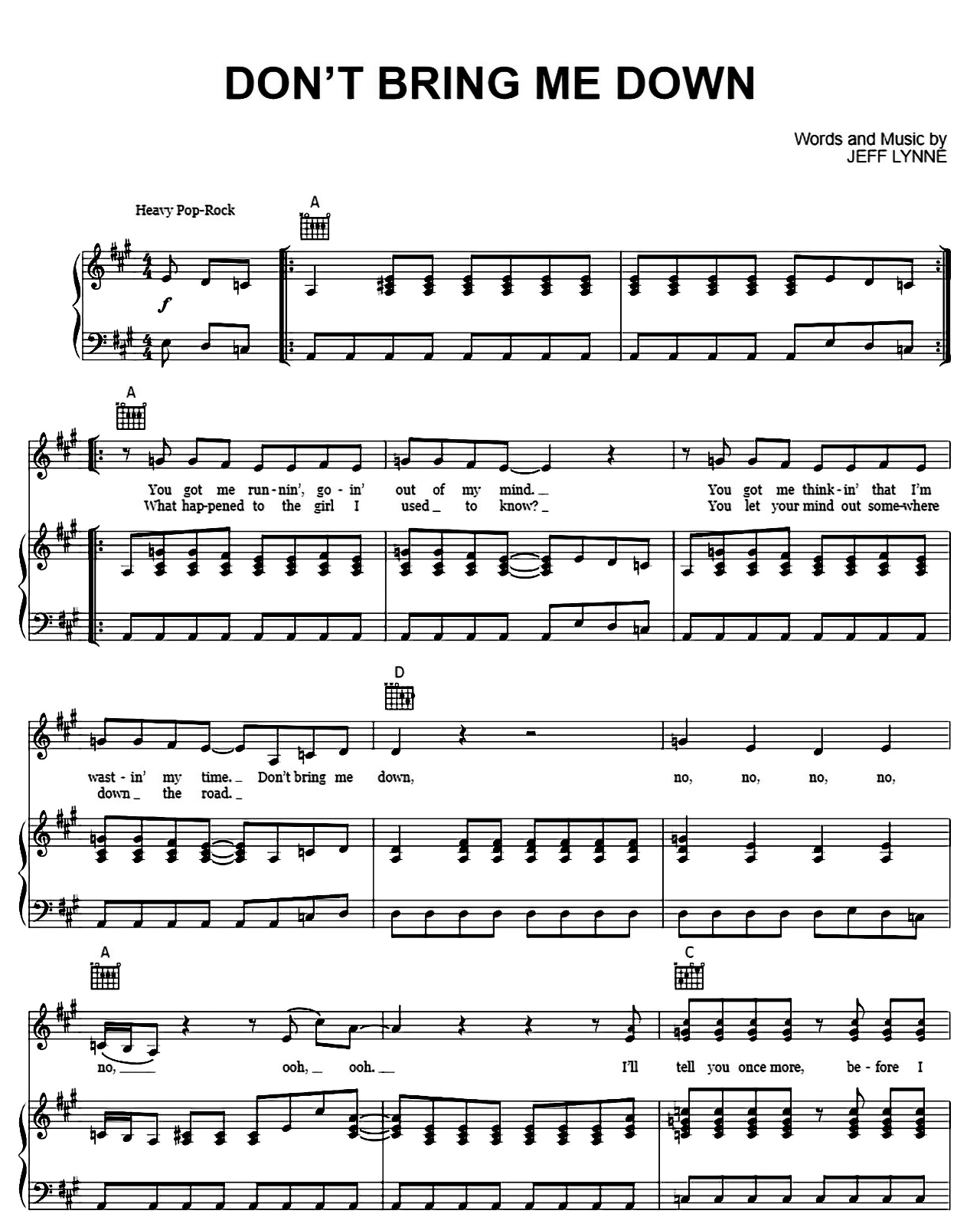 Don't Bring Me Down sheet music