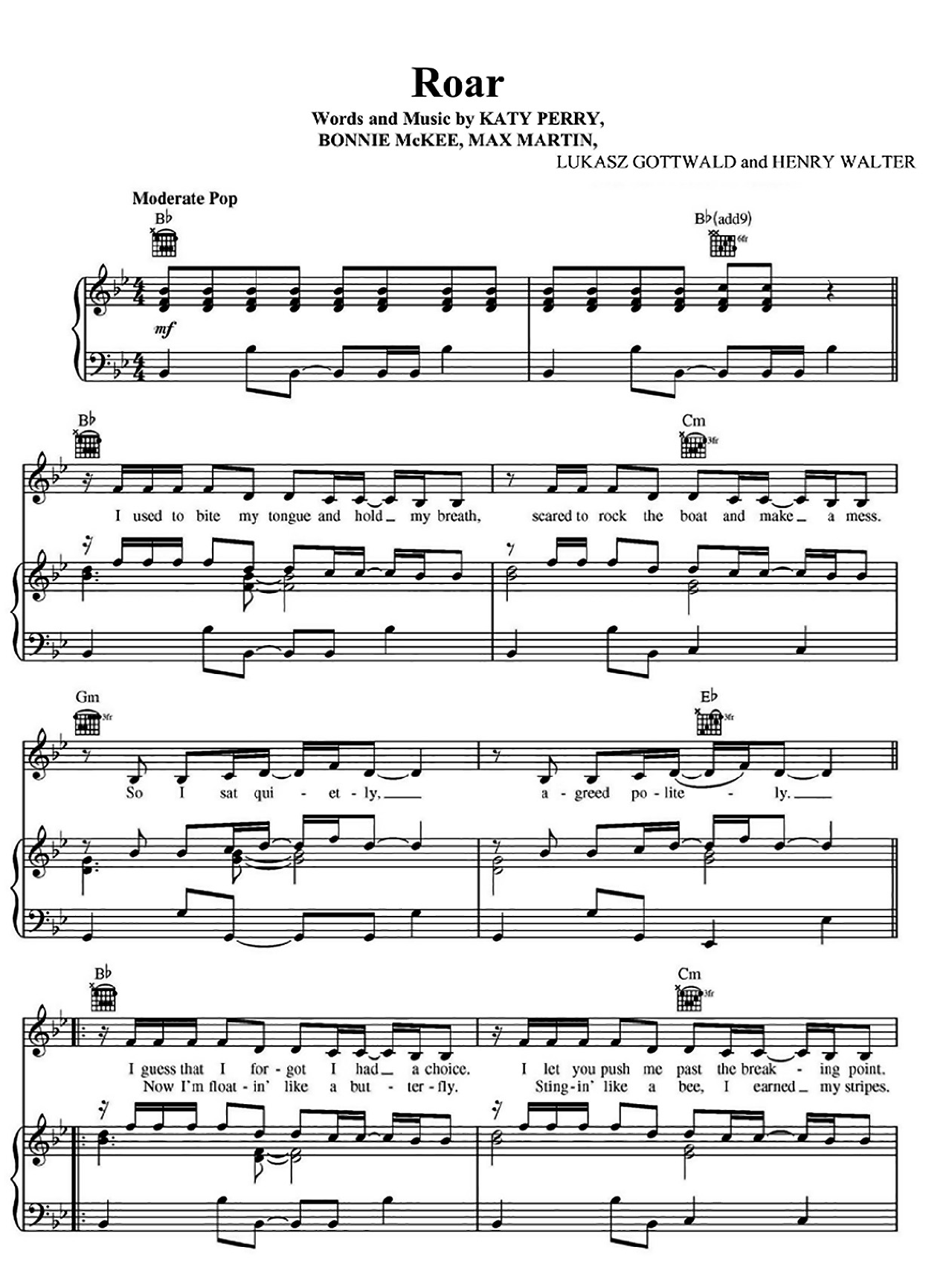Roar sheet music
