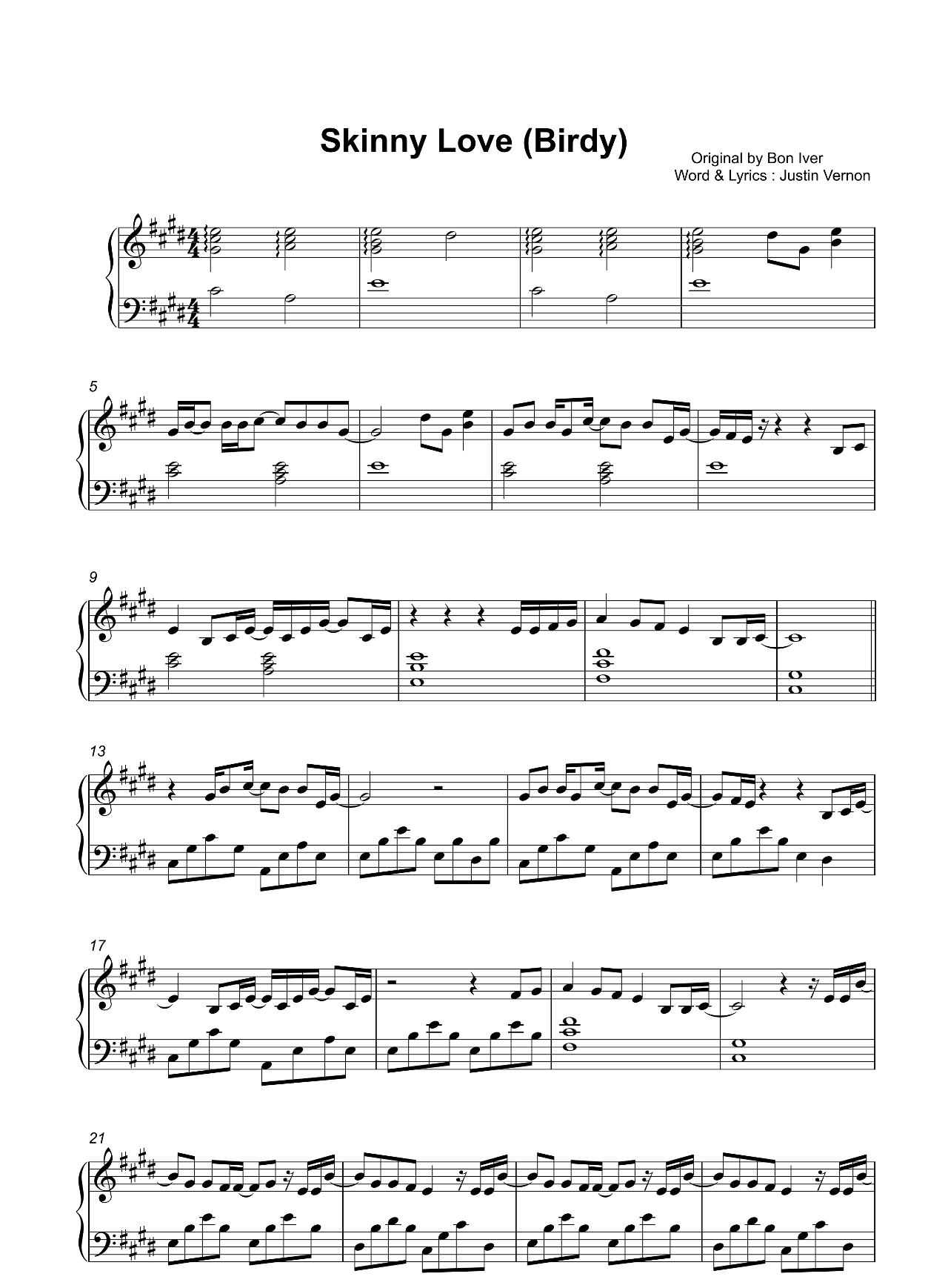 Skinny Love sheet music