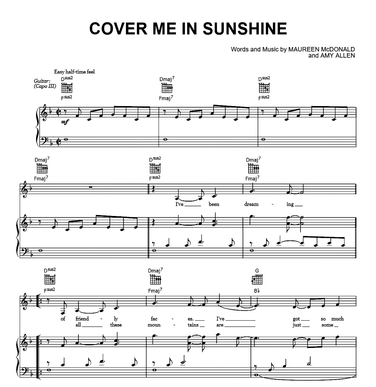 Cover Me In Sunshine sheet music
