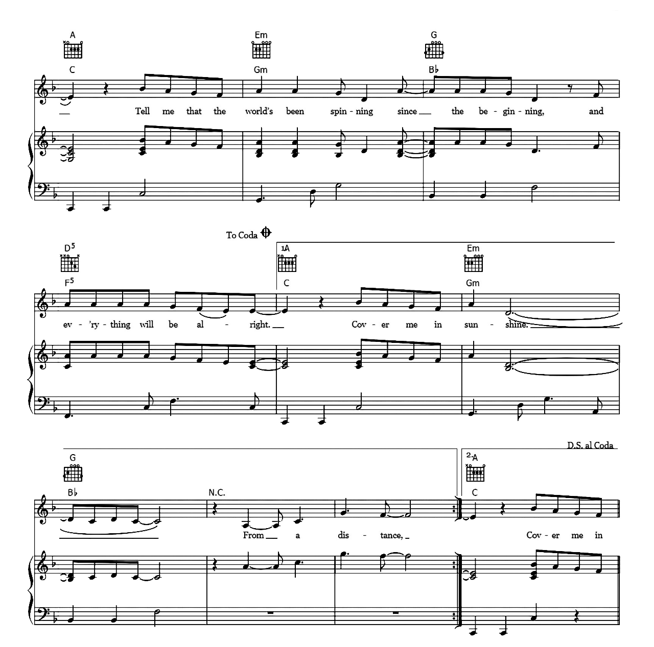 Cover Me In Sunshine sheet music 4