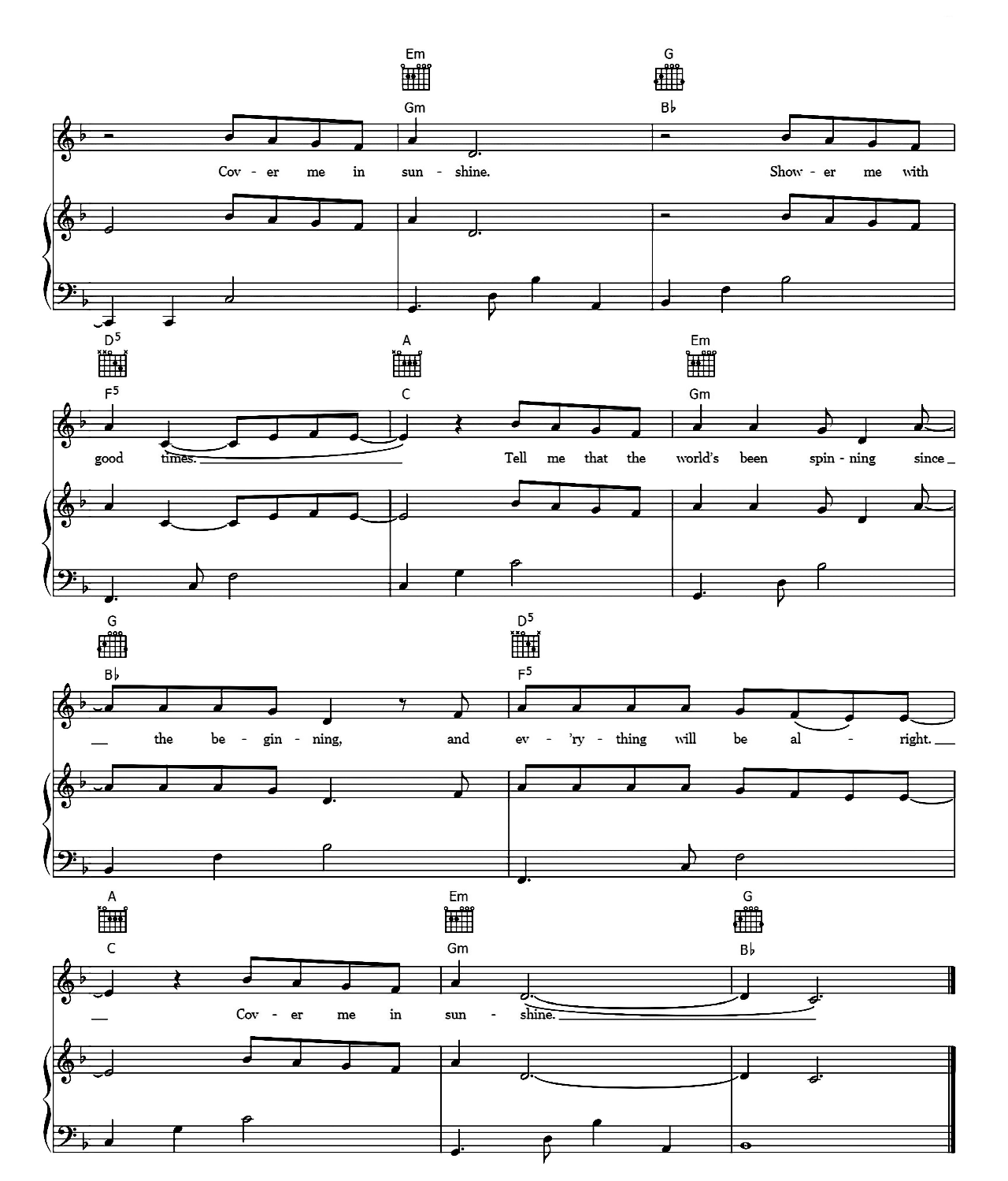 Cover Me In Sunshine sheet music 6
