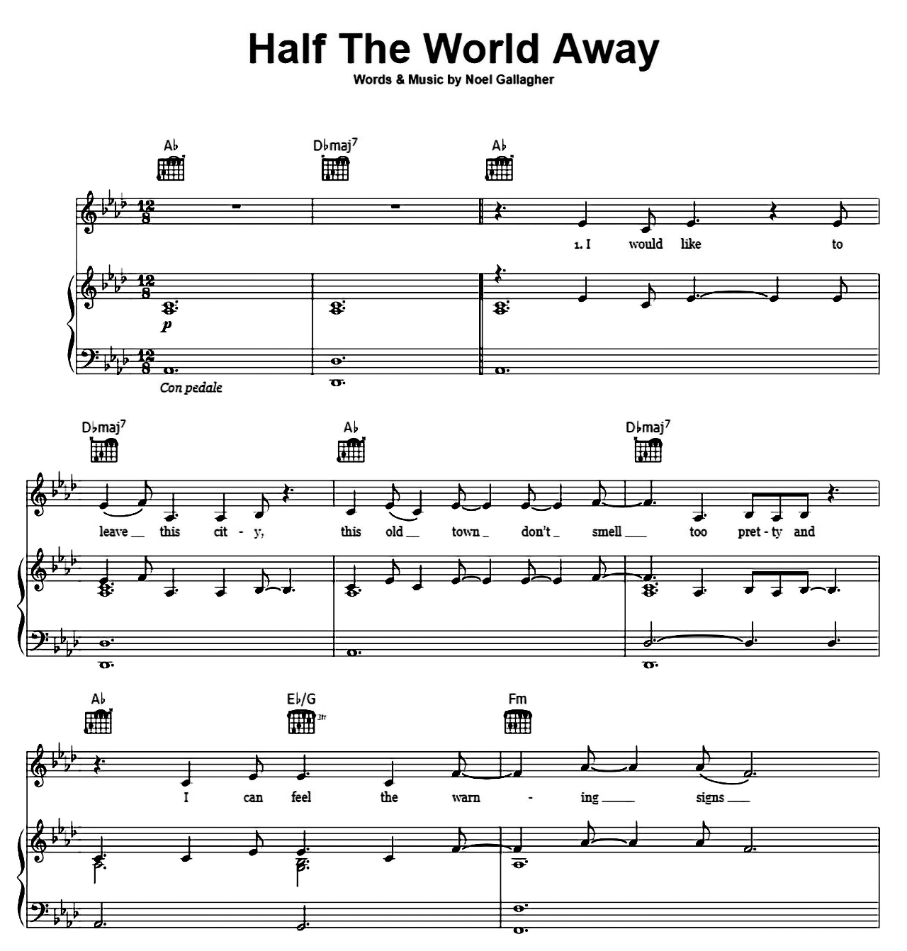 Half The World Away sheet music