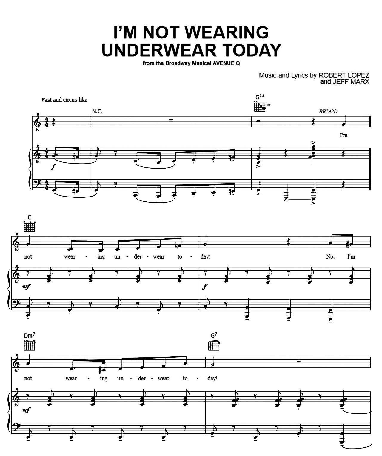 I'm Not Wearing Underwear Today (from Avenue Q) sheet music