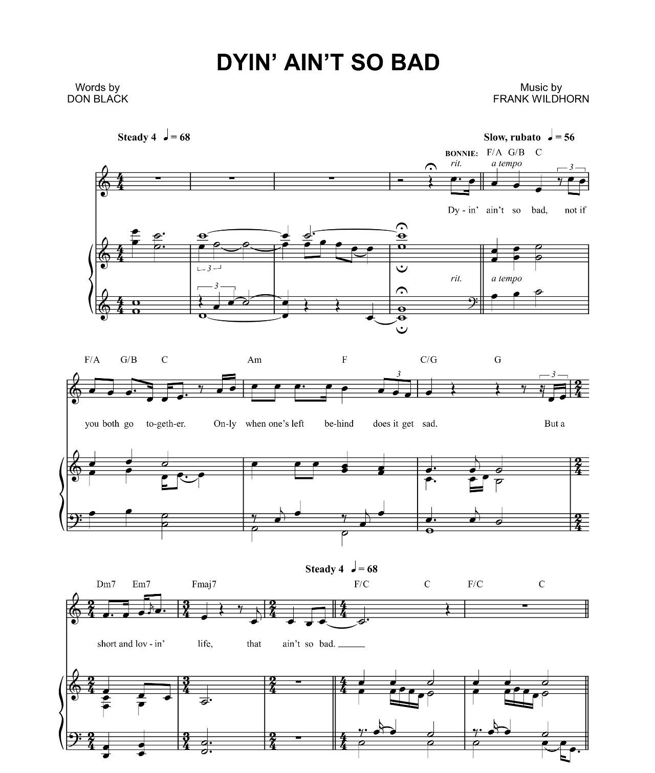 Dyin' Ain't So Bad (from Bonnie & Clyde) sheet music