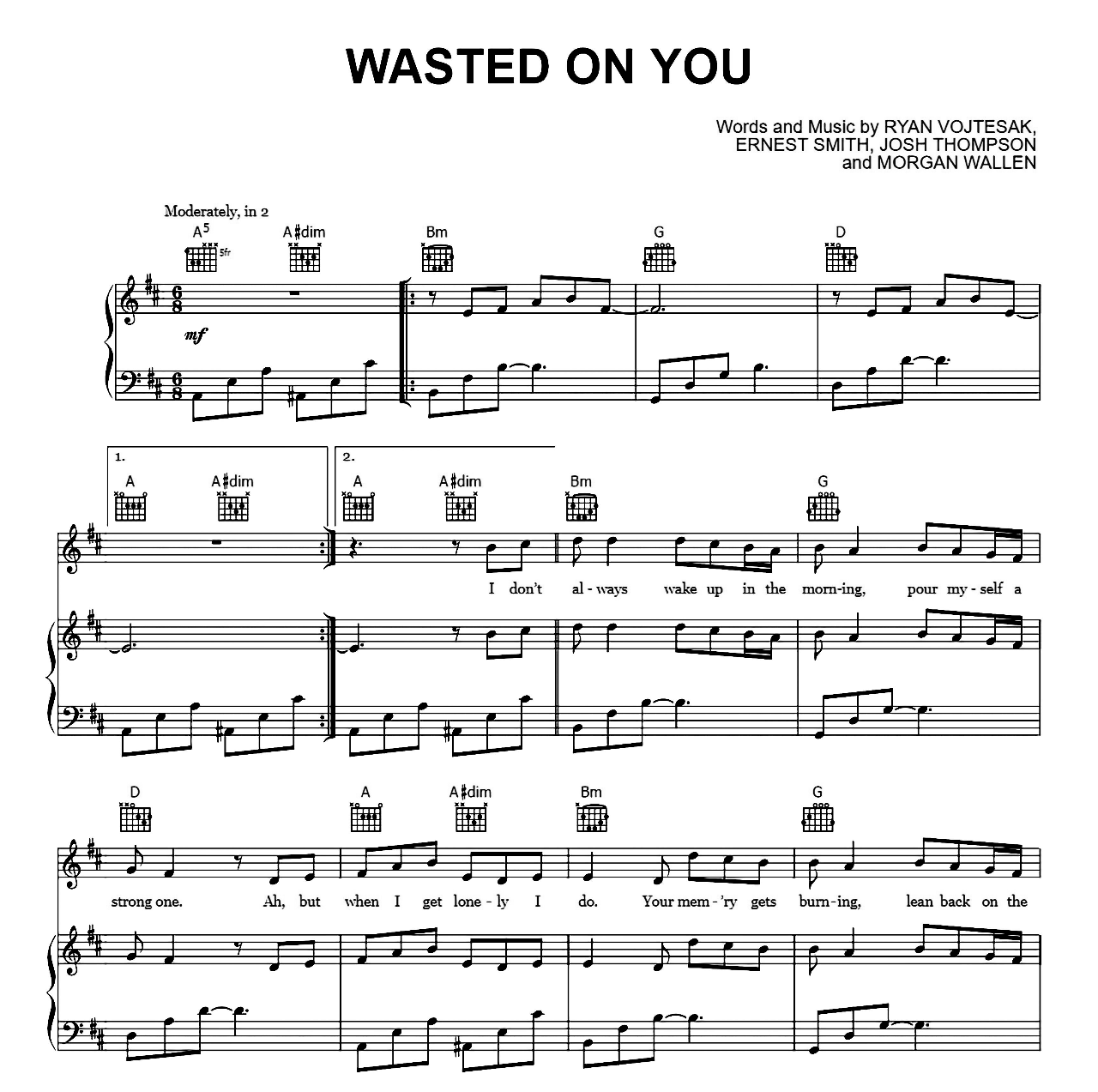 Wasted On You sheet music