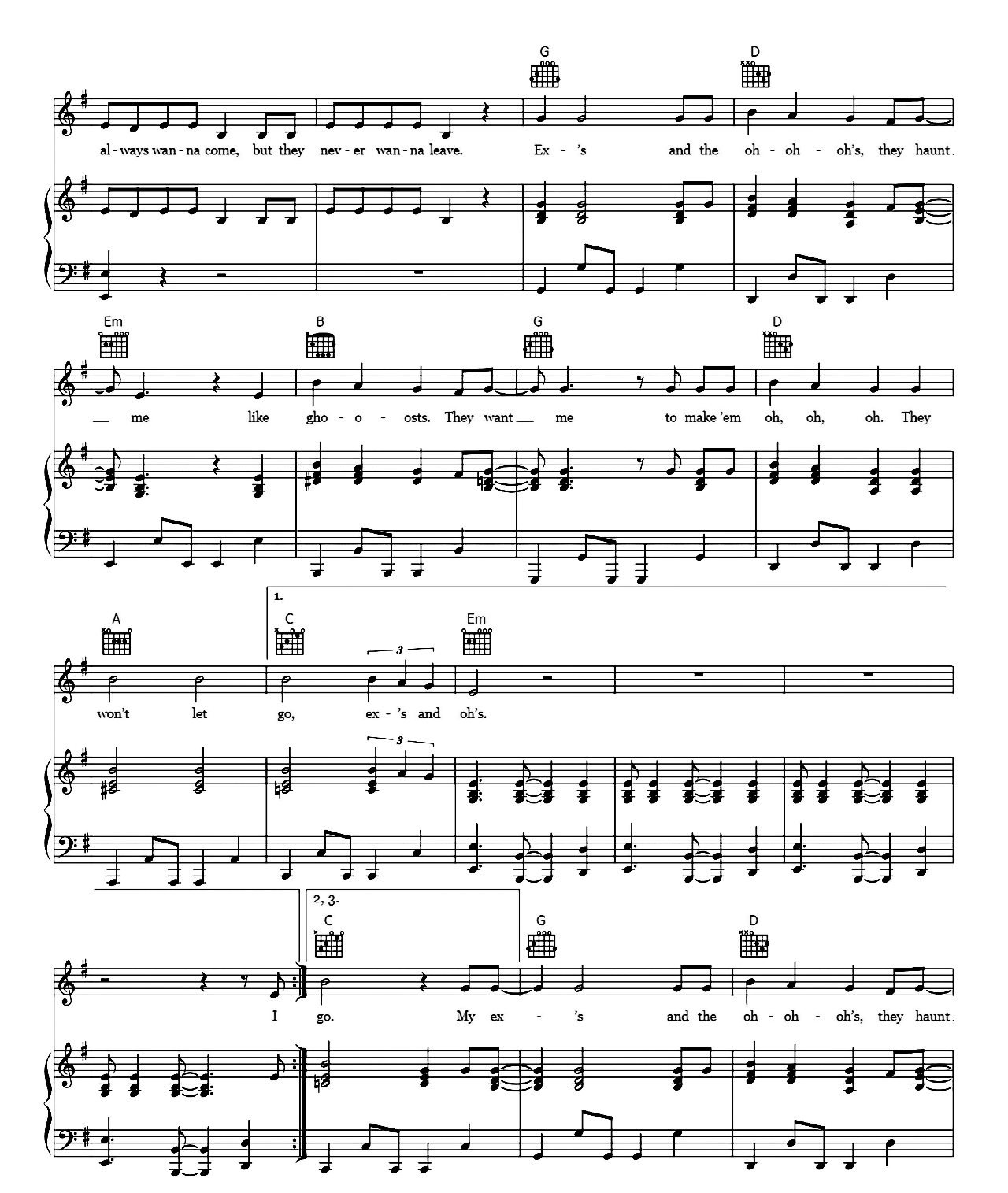Ex's & Oh's sheet music 3