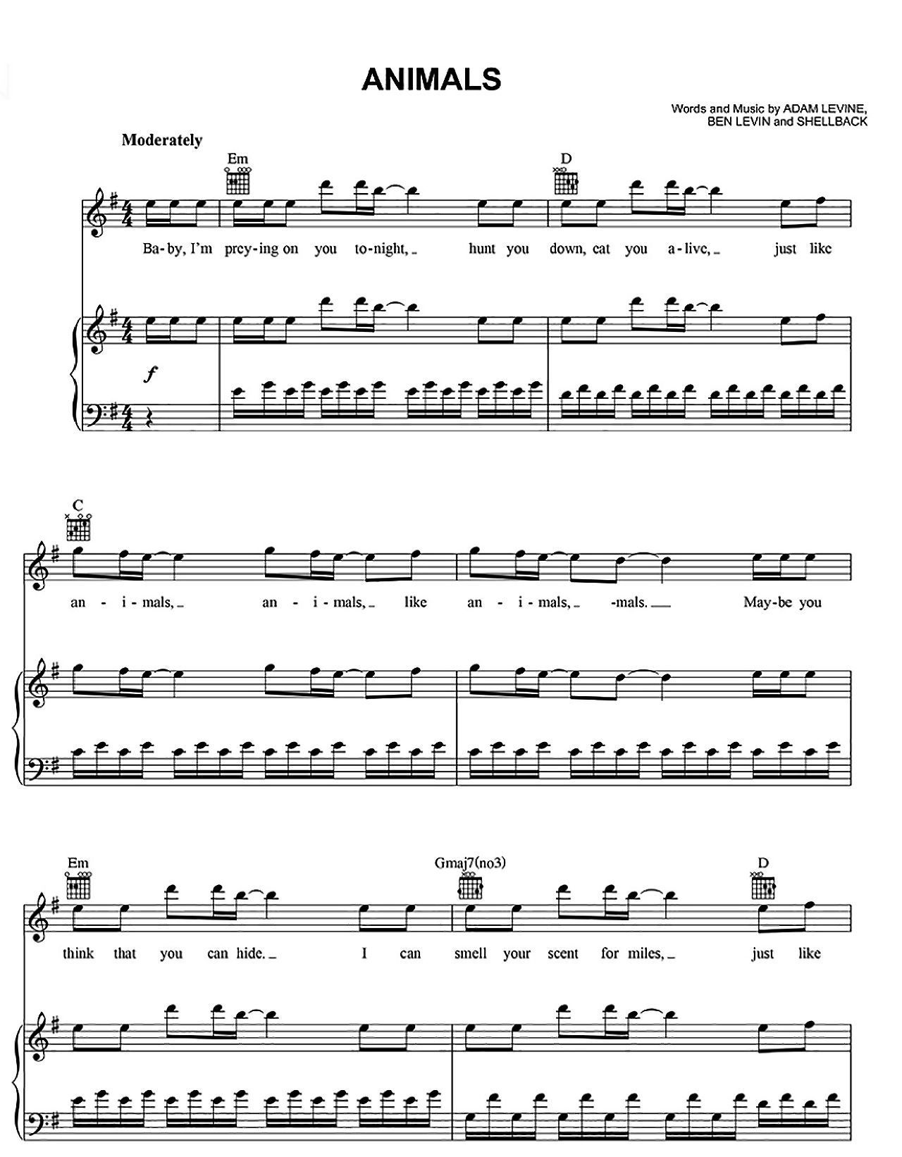 Animals sheet music