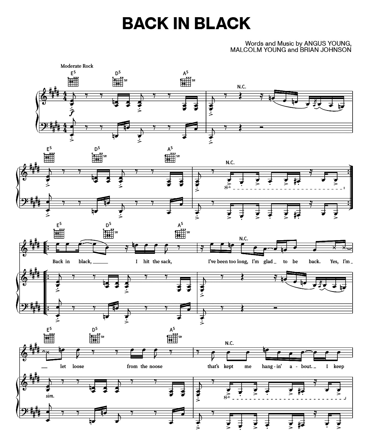 Back In Black sheet music