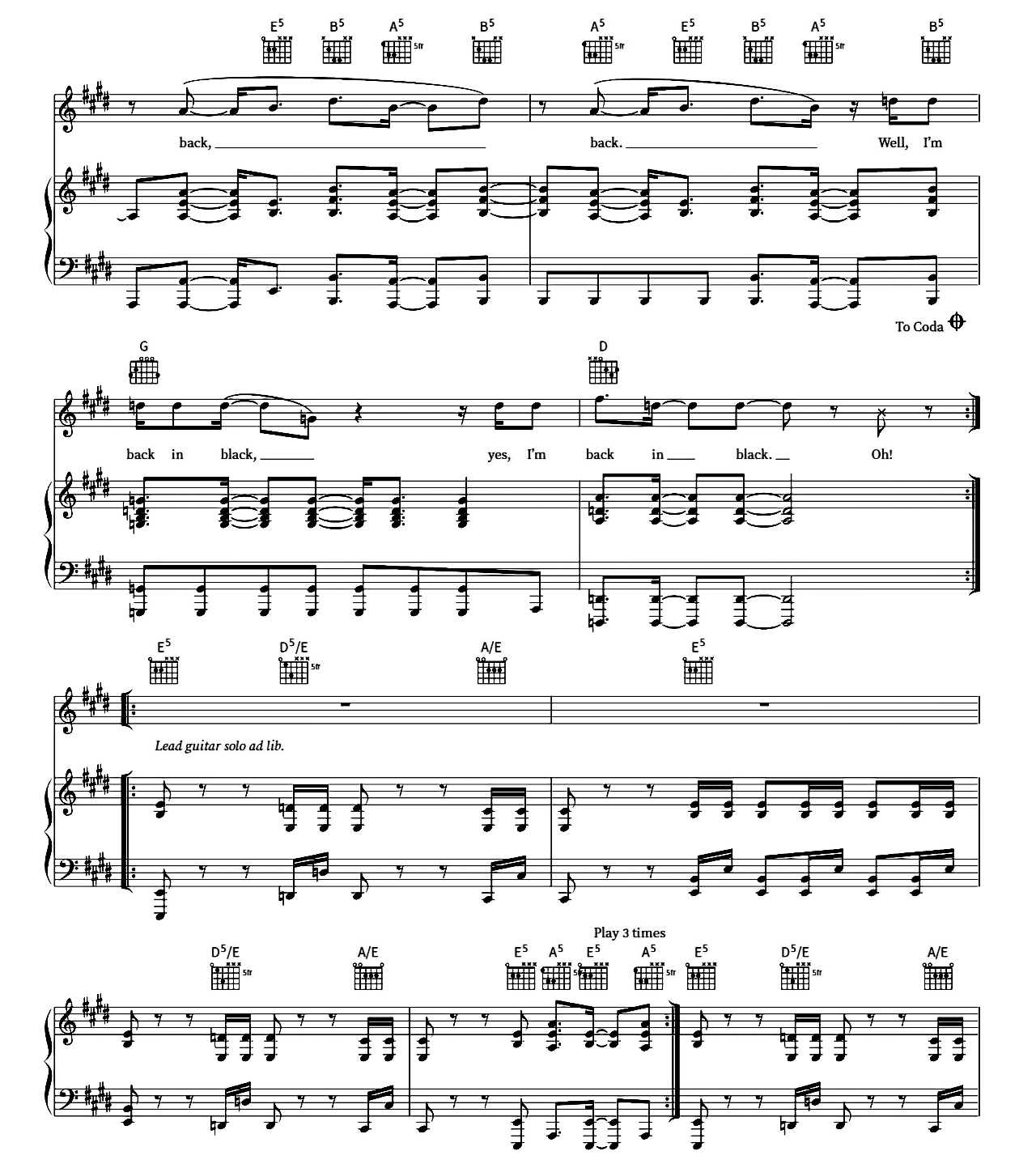 Back In Black sheet music 3