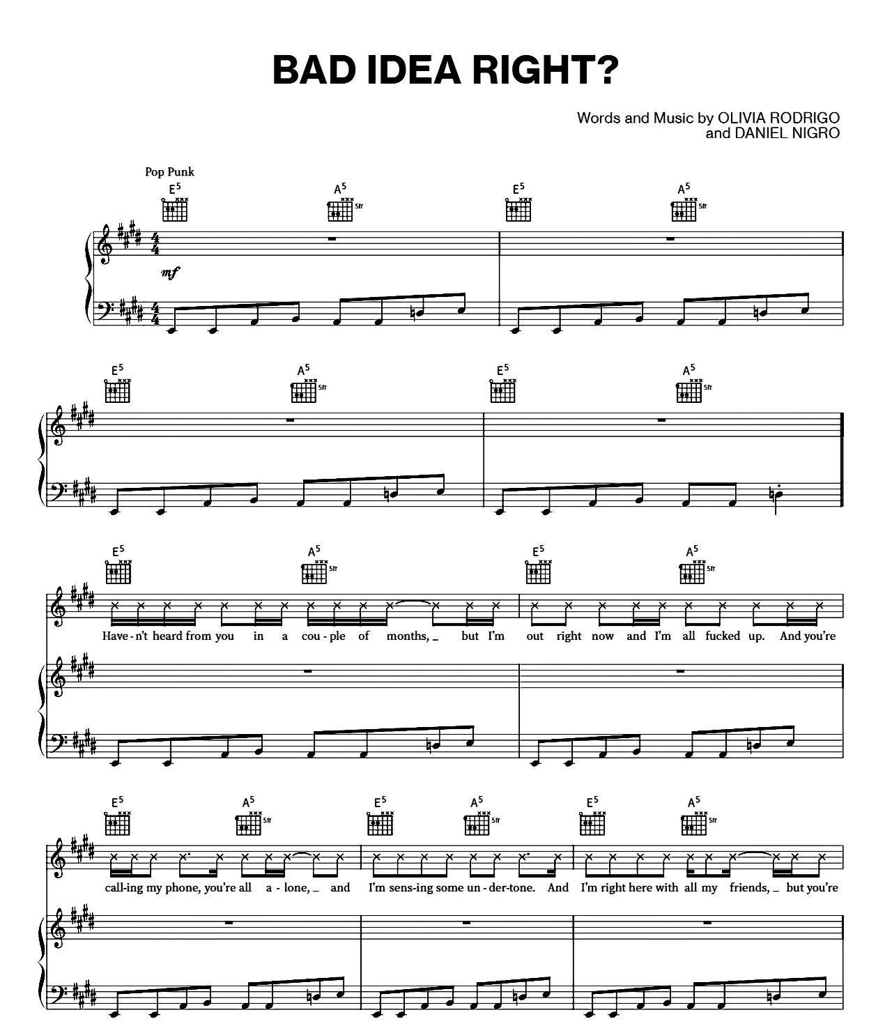 Bad Idea Right sheet music