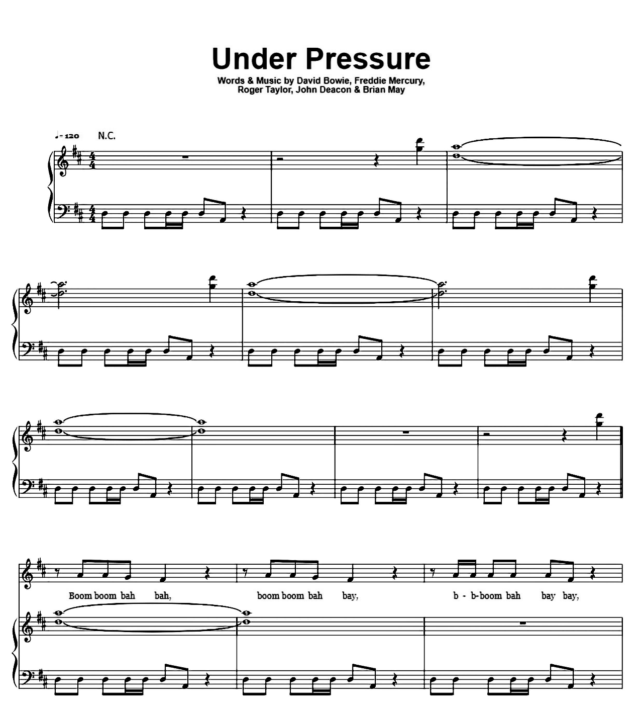 Under Pressure sheet music