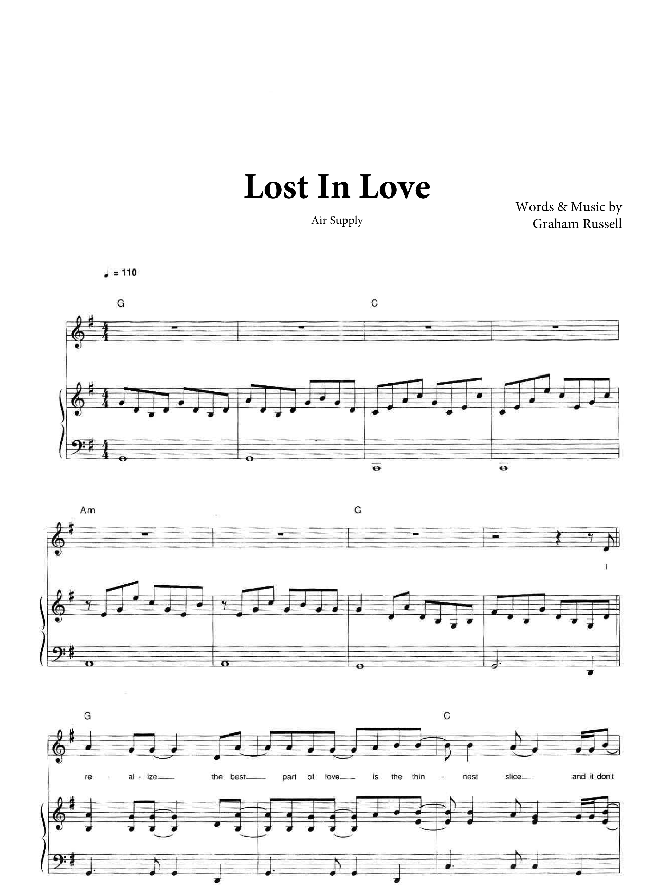 Lost In Love sheet music