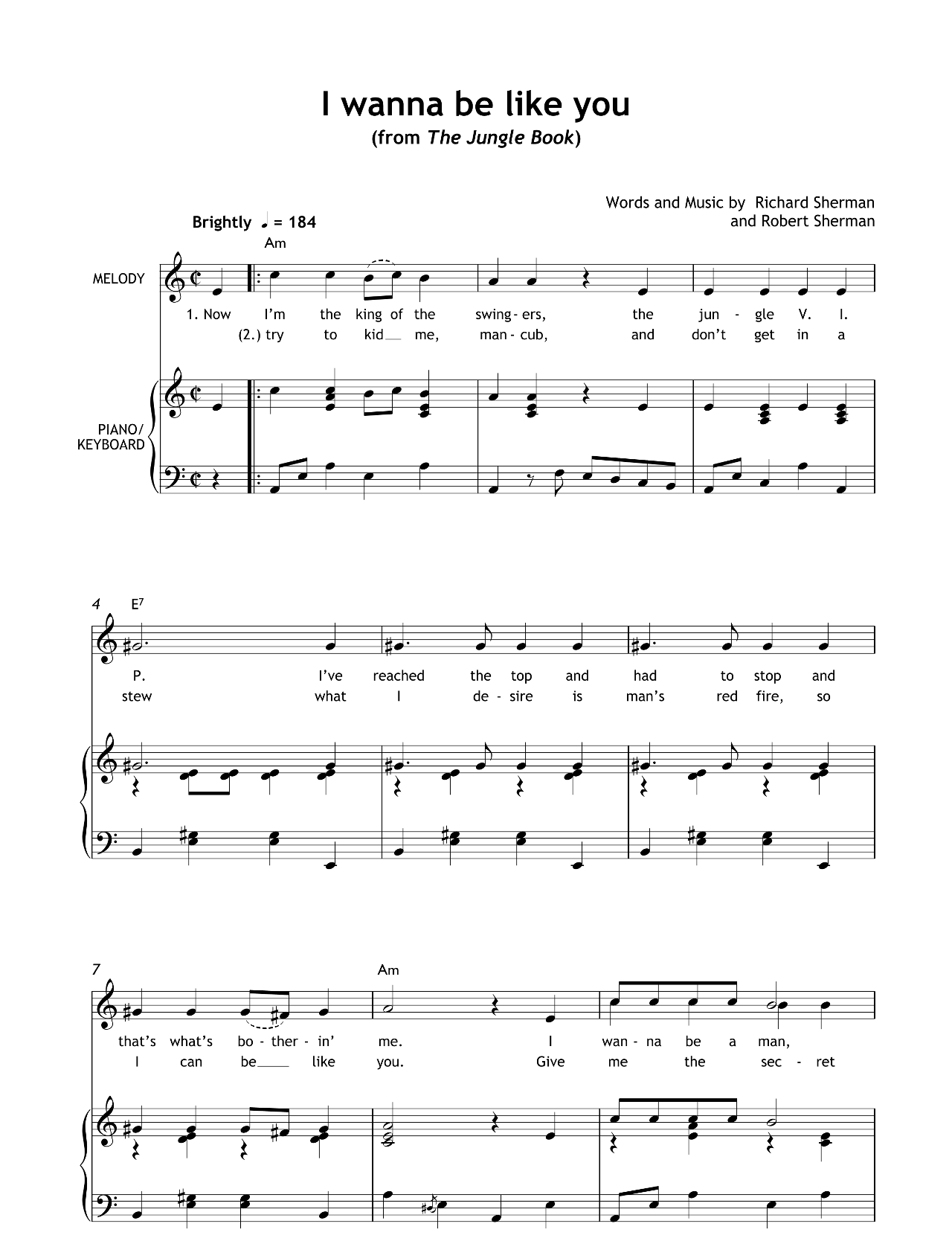 I Wanna Be Like You (from The Jungle Book) sheet music