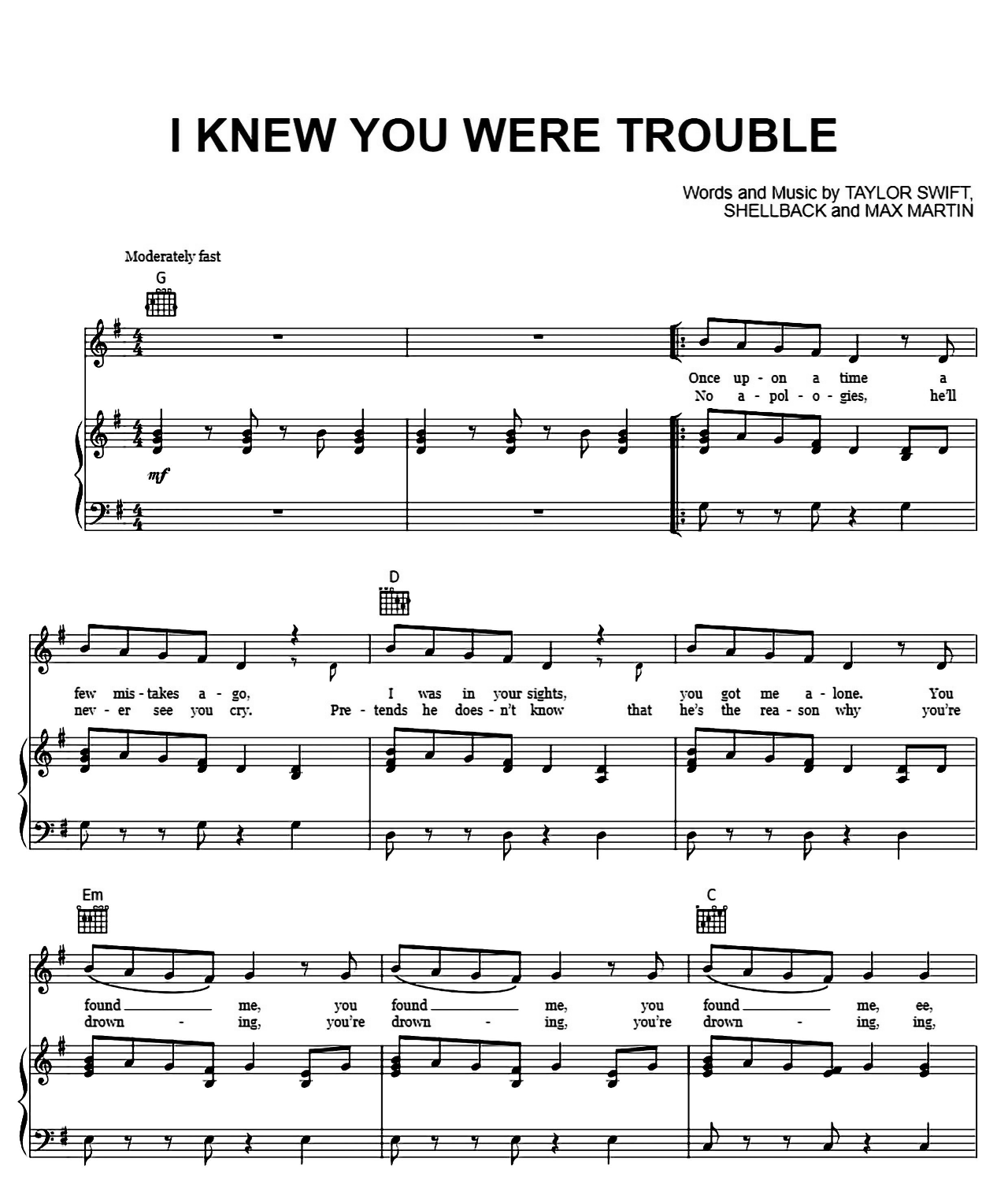 I Knew You Were Trouble sheet music