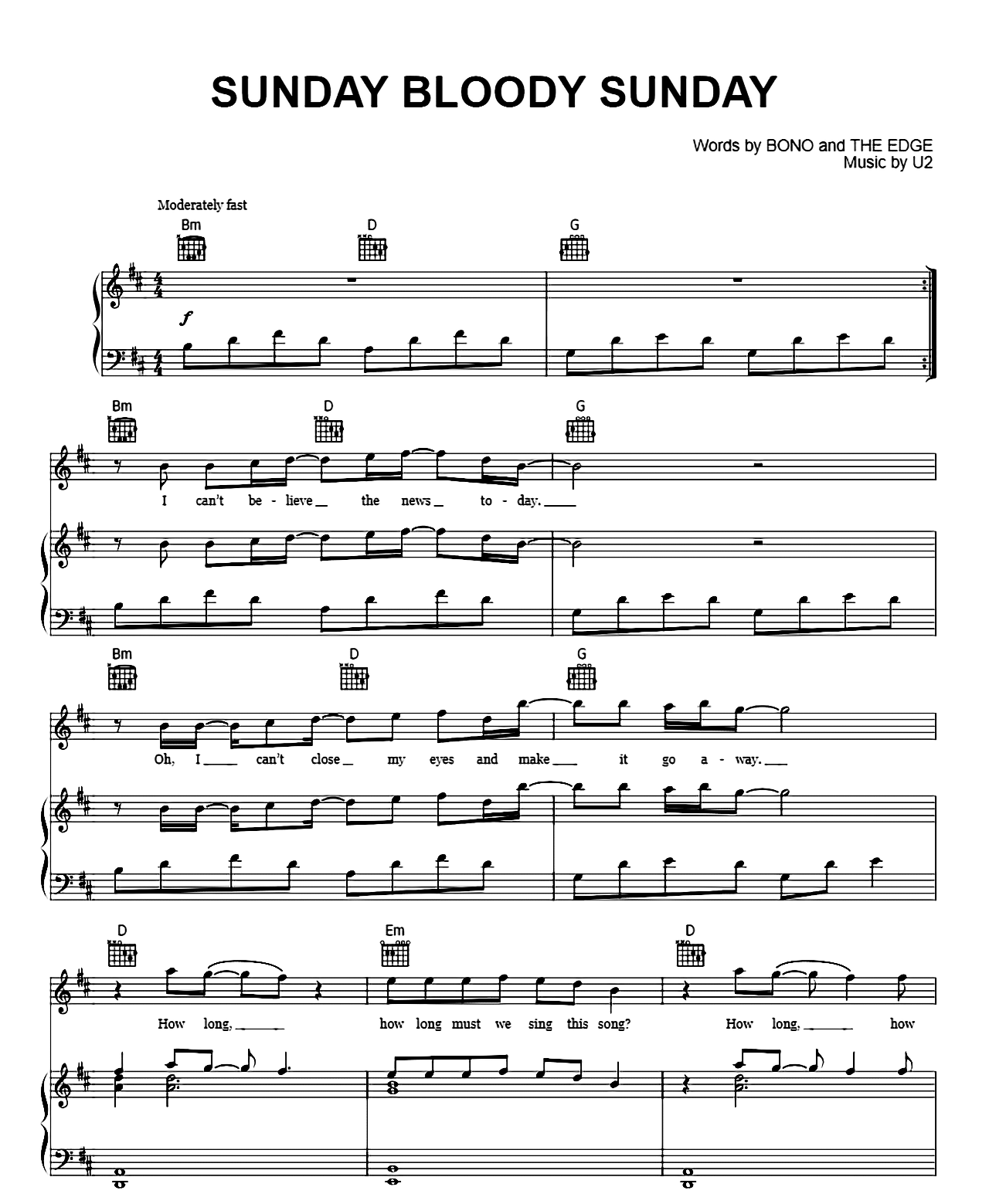 Sunday Bloody Sunday sheet music
