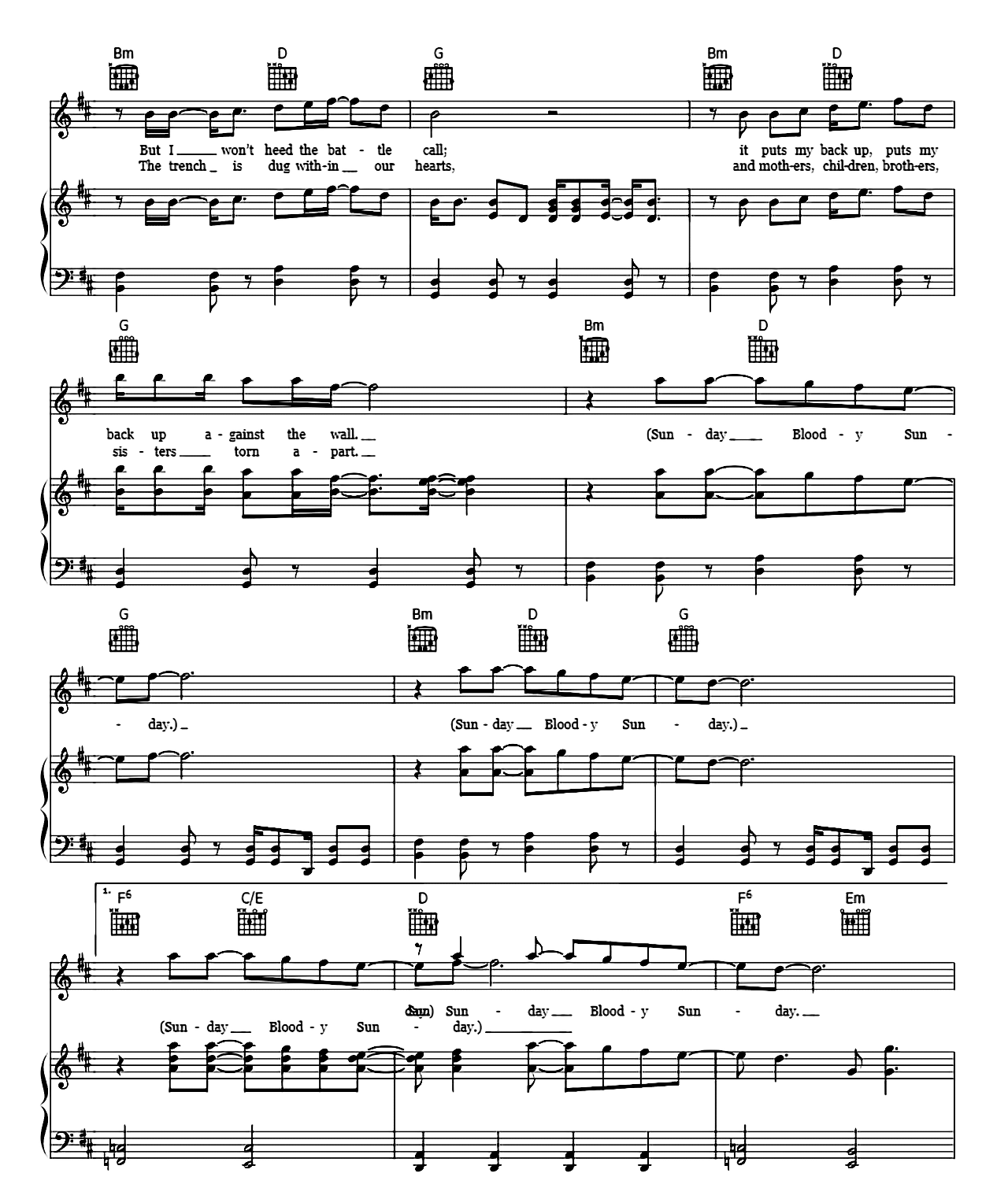 Sunday Bloody Sunday sheet music 3