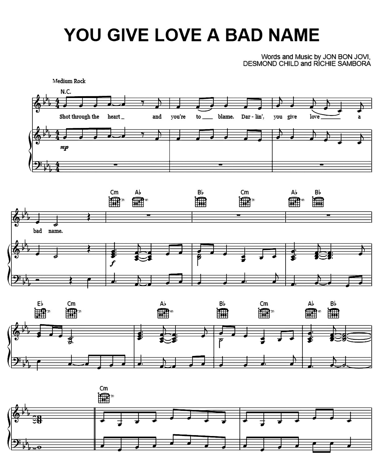 You Give Love A Bad Name sheet music