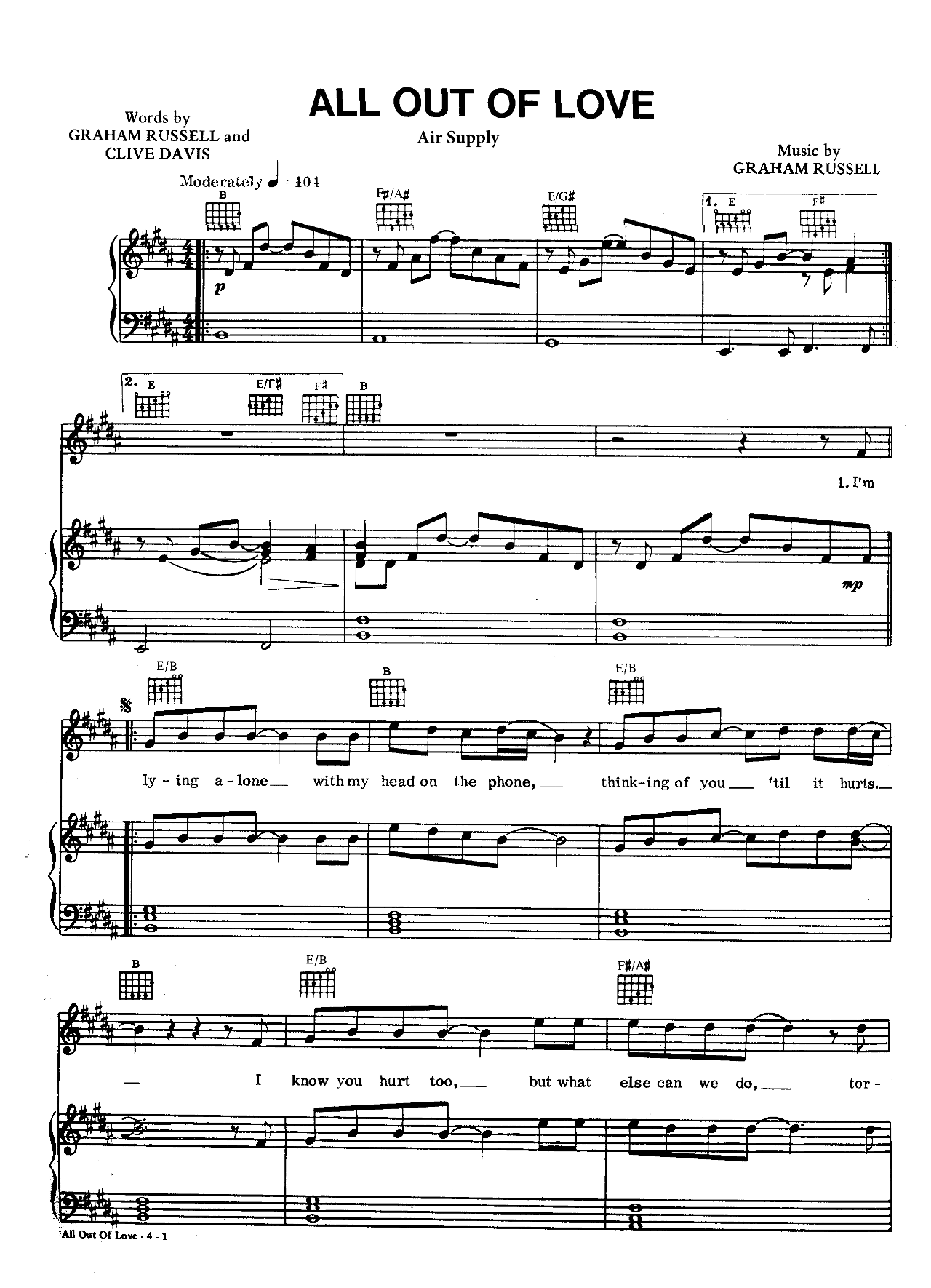 All Out Of Love sheet music