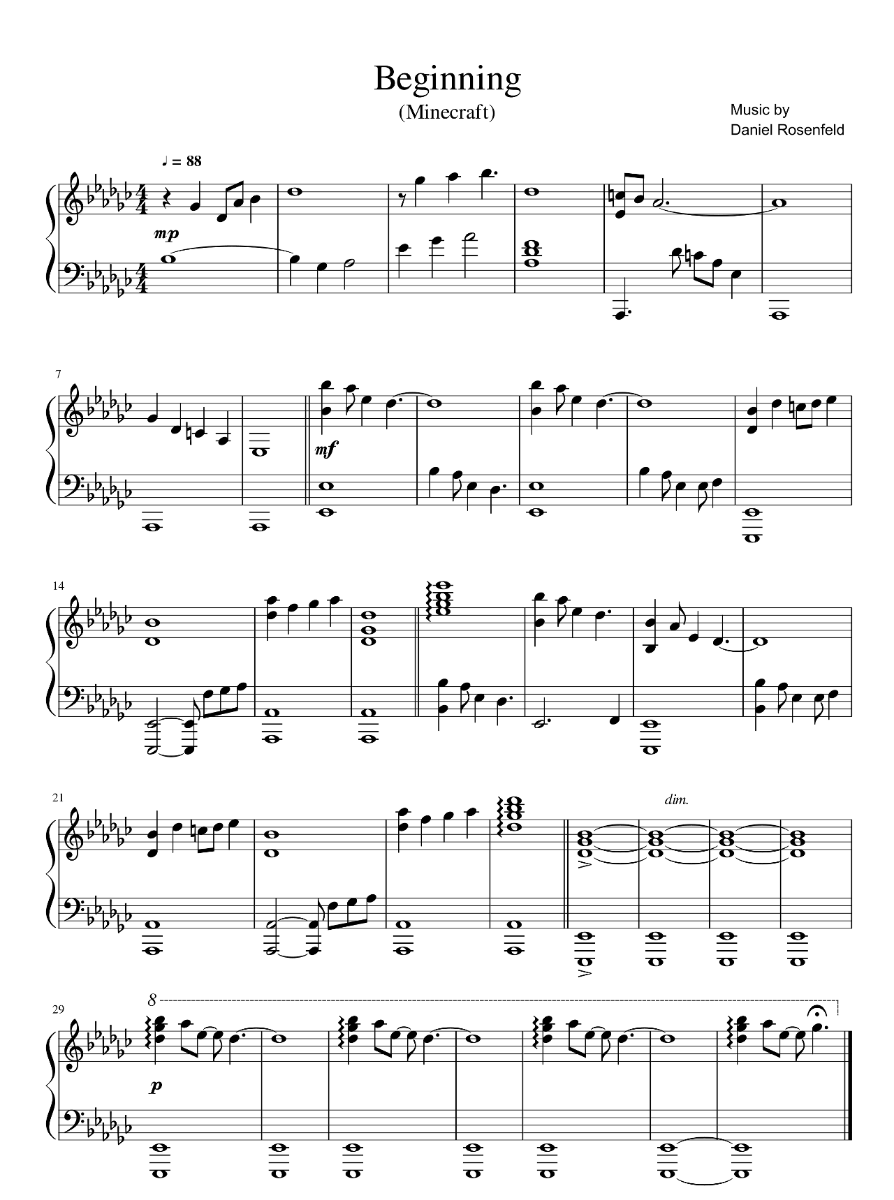 Beginning sheet music