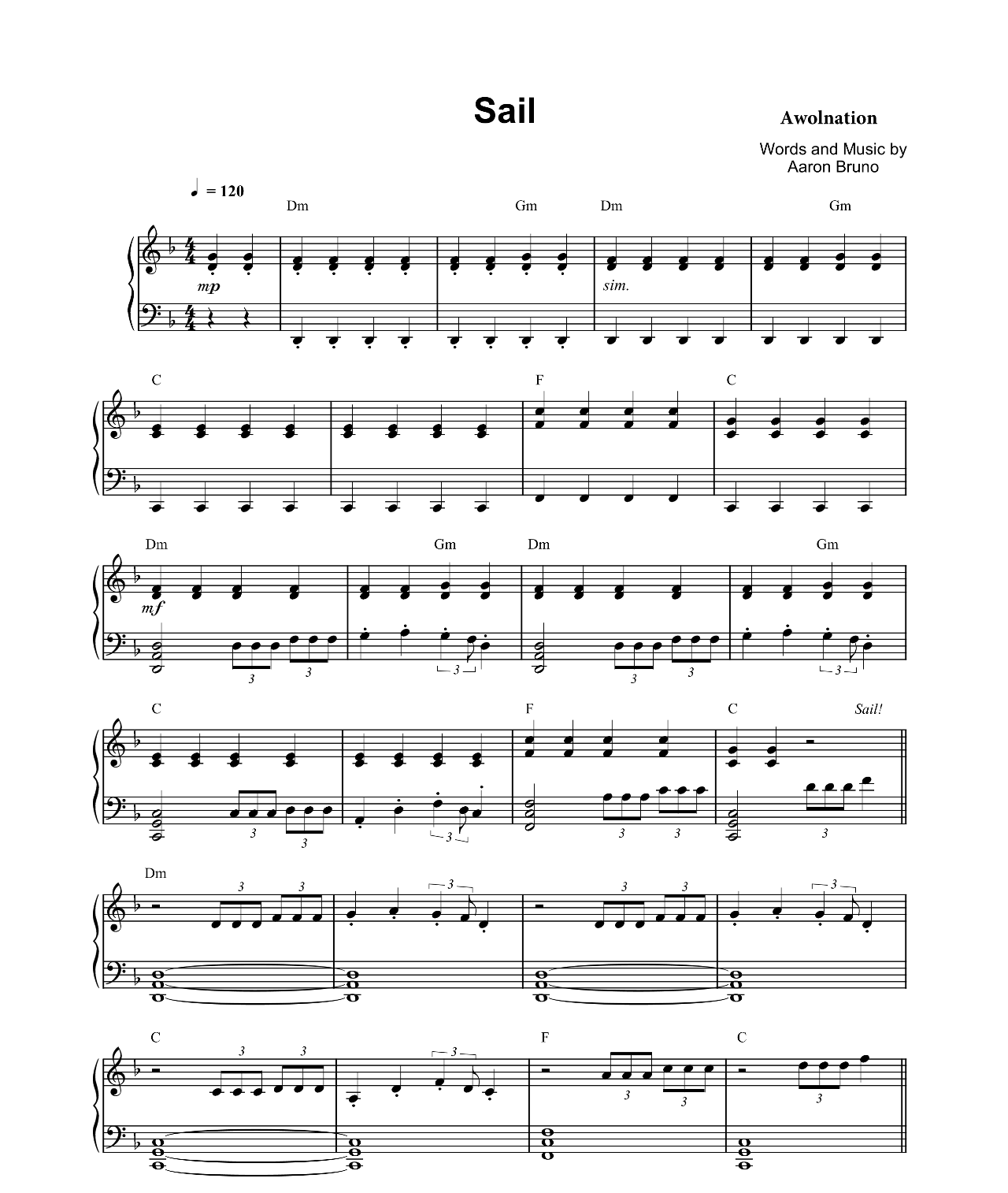 Sail sheet music