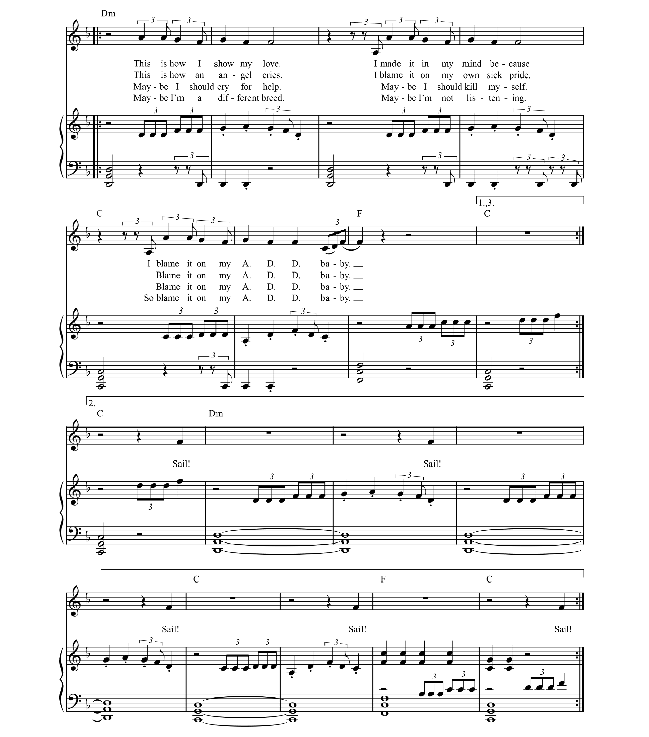 Sail sheet music 2