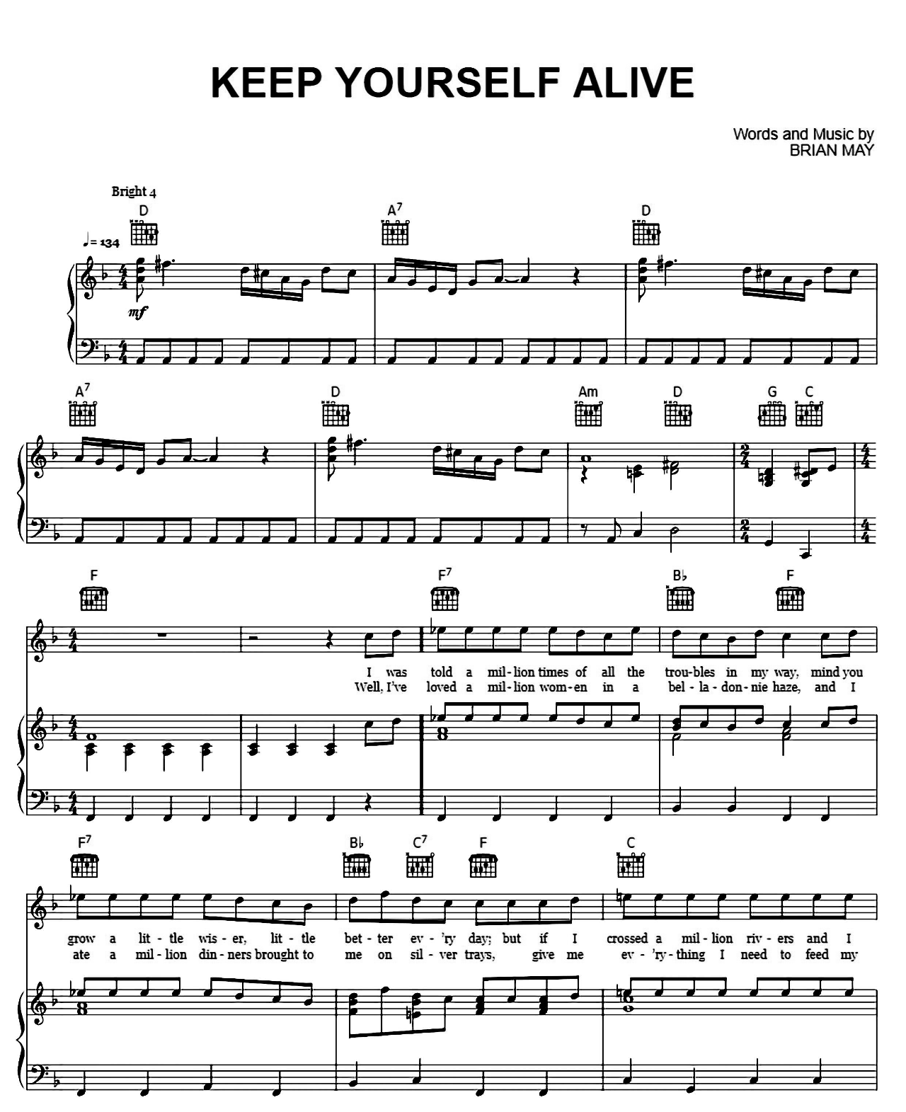 Keep Yourself Alive sheet music