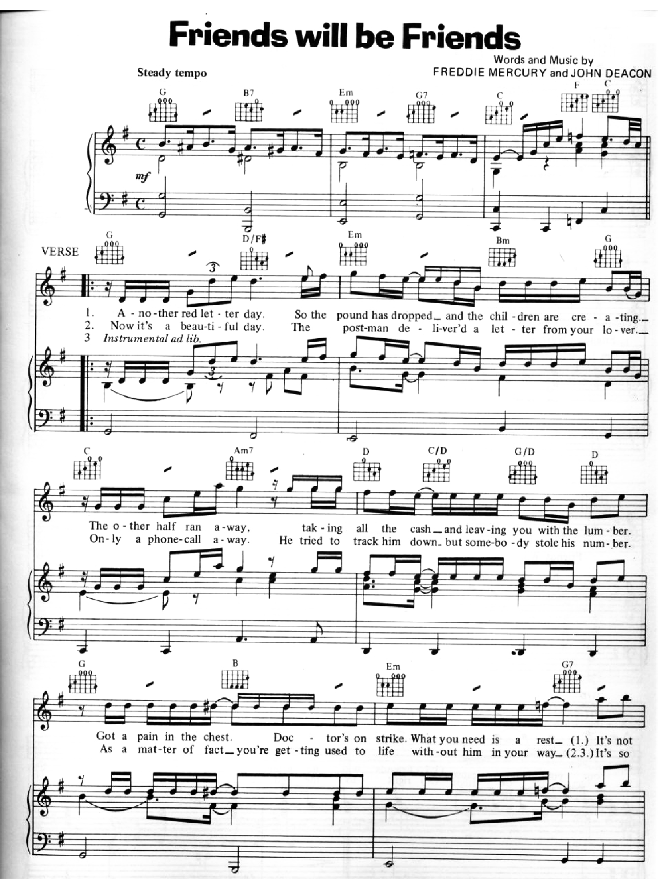 Friends Will Be Friends sheet music