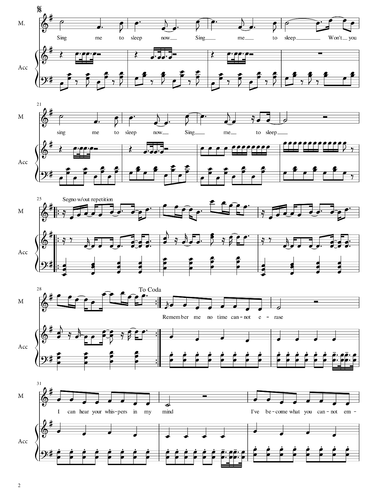 Sing Me To Sleep sheet music 2