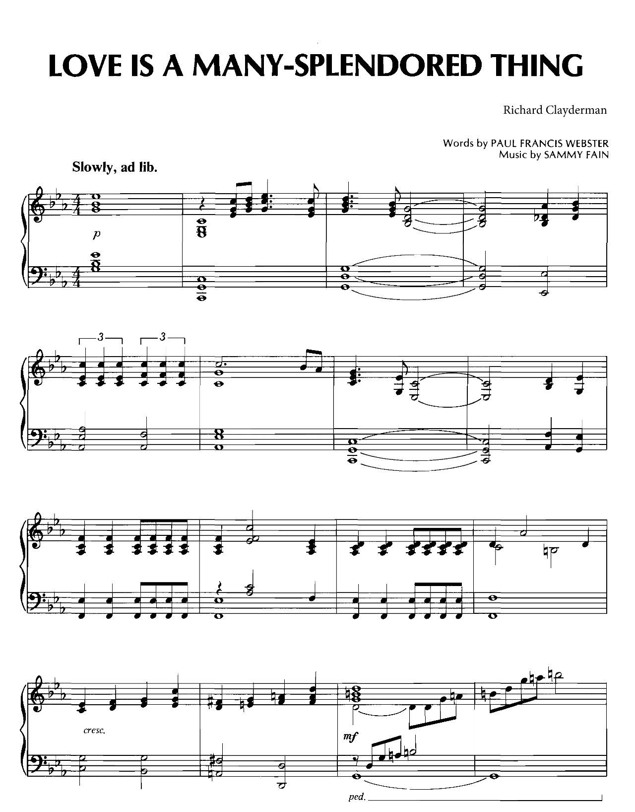 Love Is A Many Splendored Thing sheet music