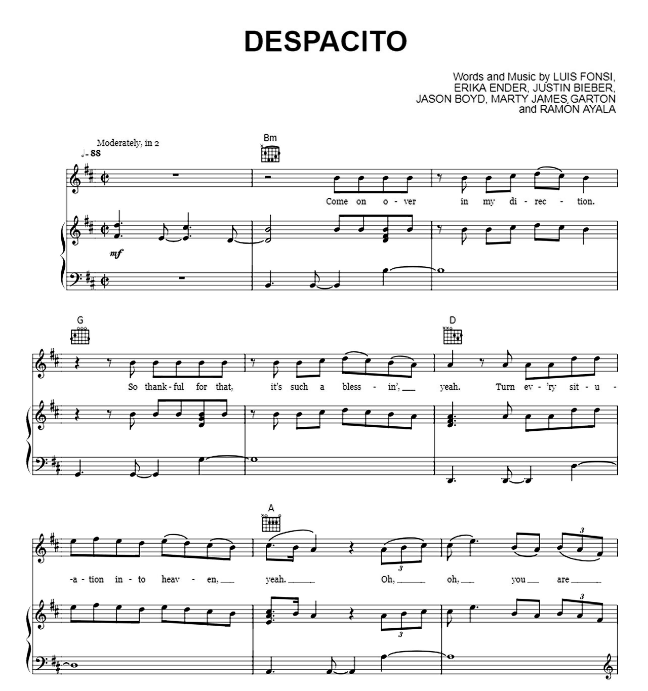 Despacito sheet music