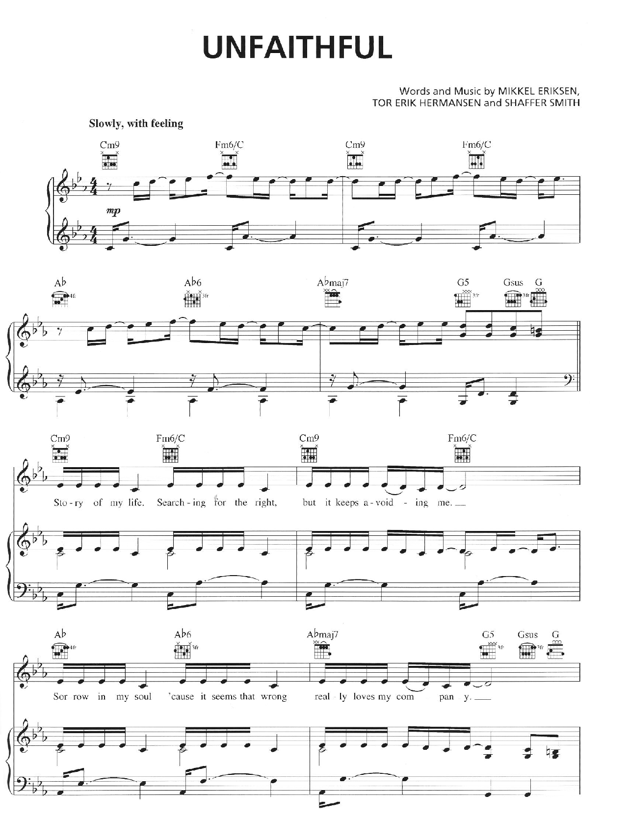 Unfaithful sheet music