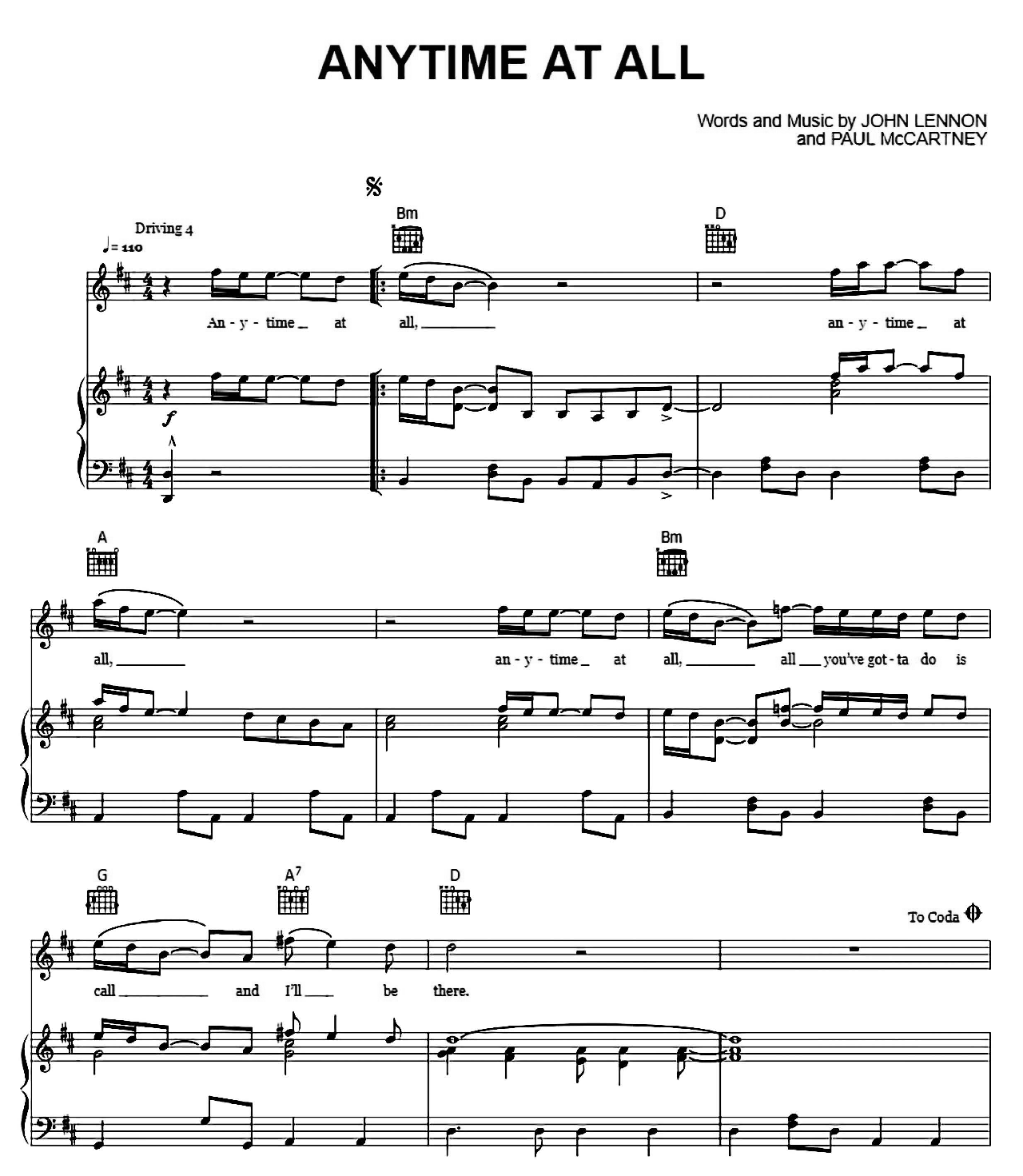Anytime At All sheet music