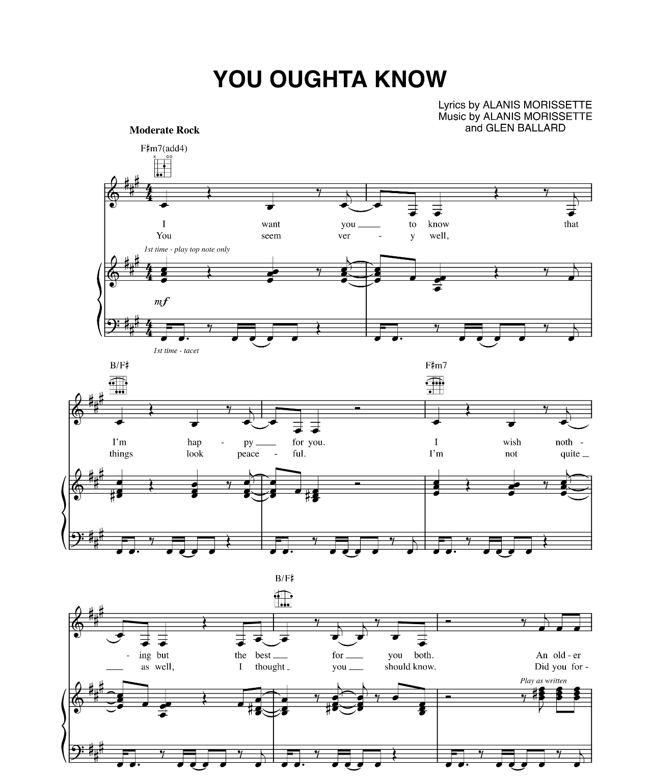 You Oughta Know sheet music