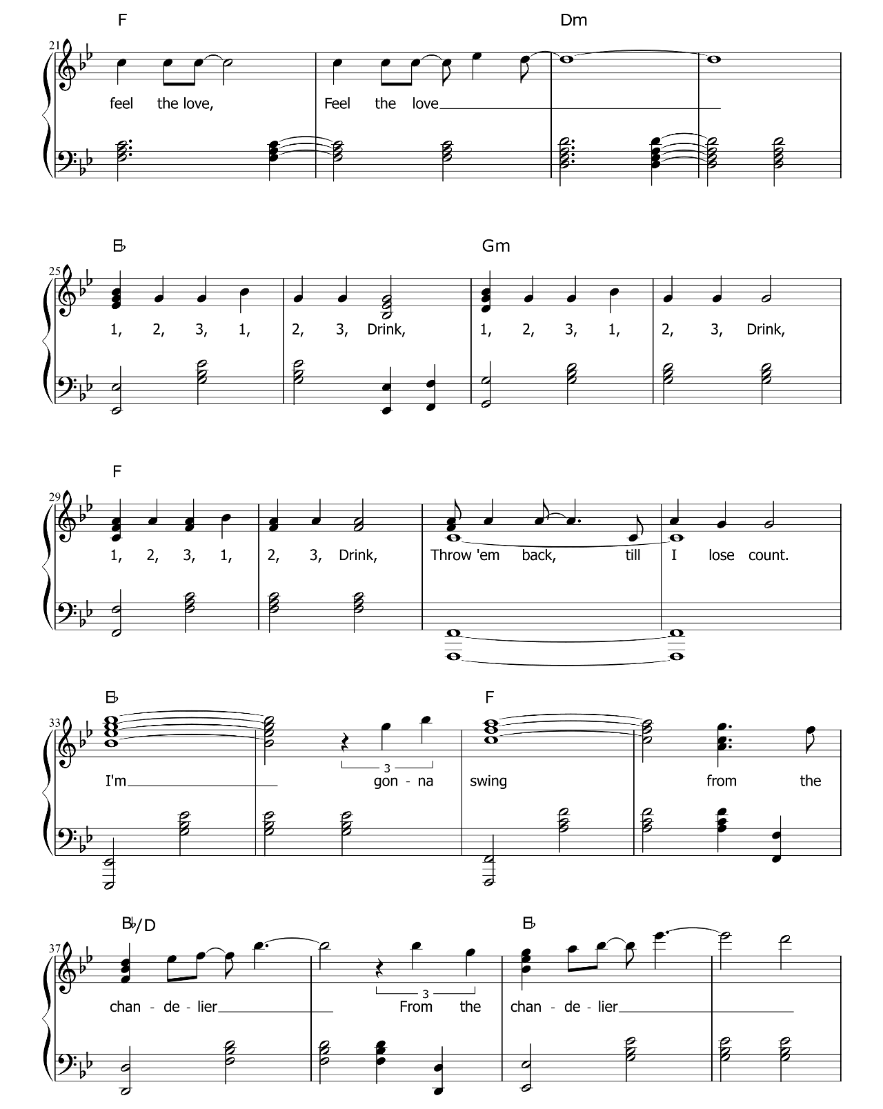 Chandelier sheet music 2