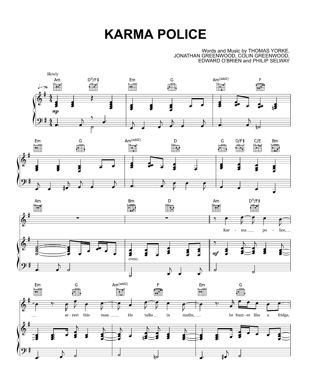 Karma Police sheet music