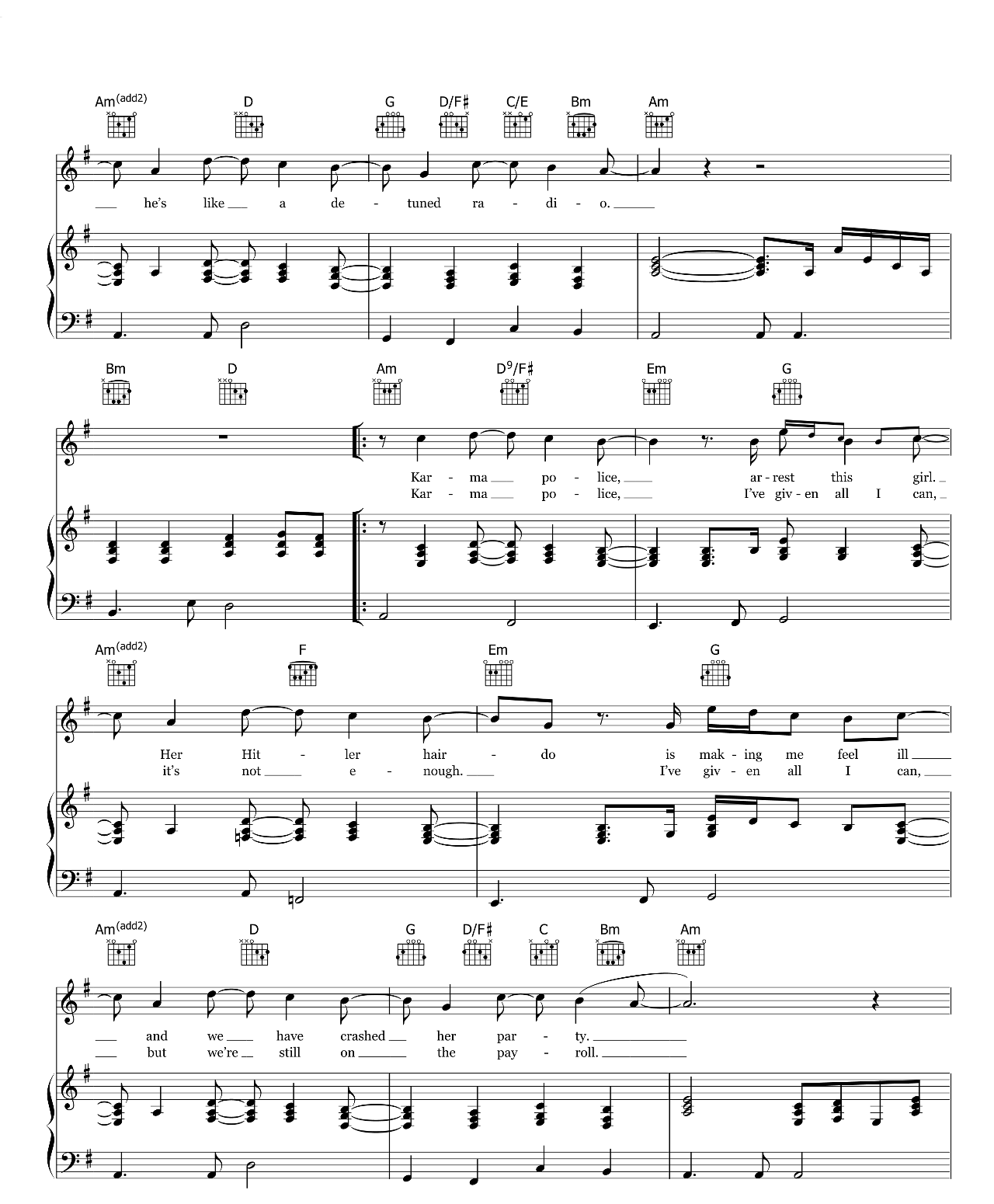 Karma Police sheet music 2