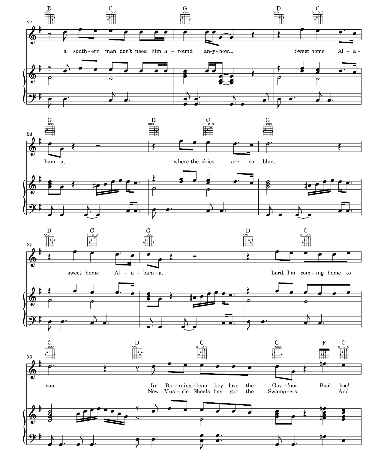 Sweet Home Alabama sheet music 3